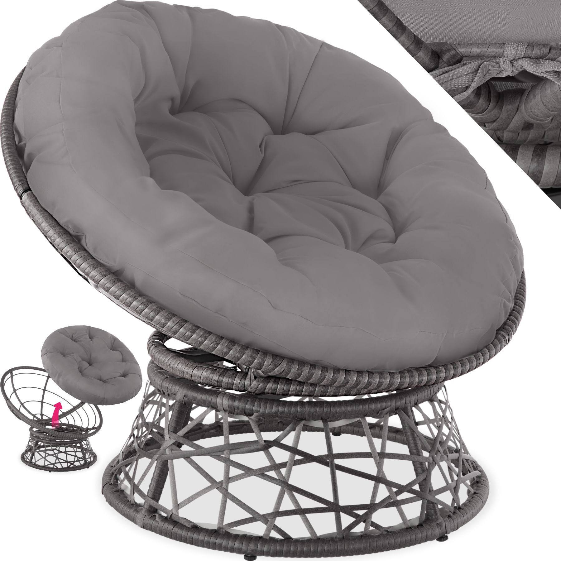 Assento giratório de rattan Gargano - cinzento