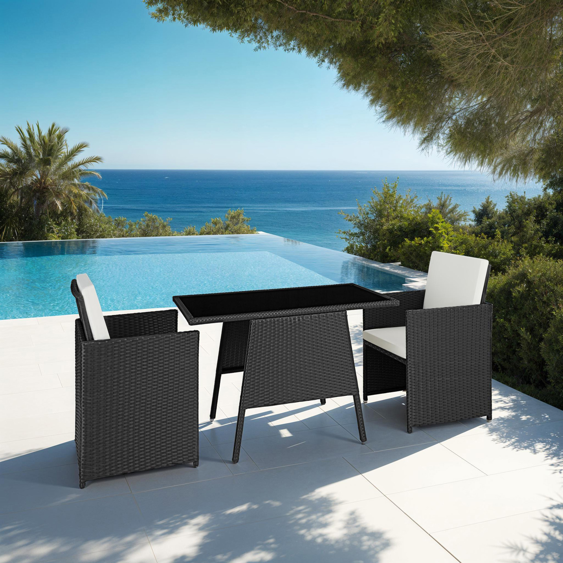 Garden bistro set in rattan | 2 chairs, 1 table | Outdoor Compact Furniture - Picture 13 of 49