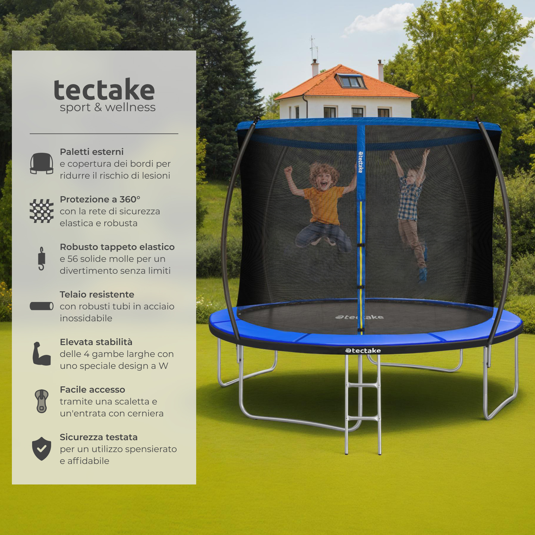 Trampolino elastico con rete di sicurezza per bambini da esterno giardino - Foto 15 di 37