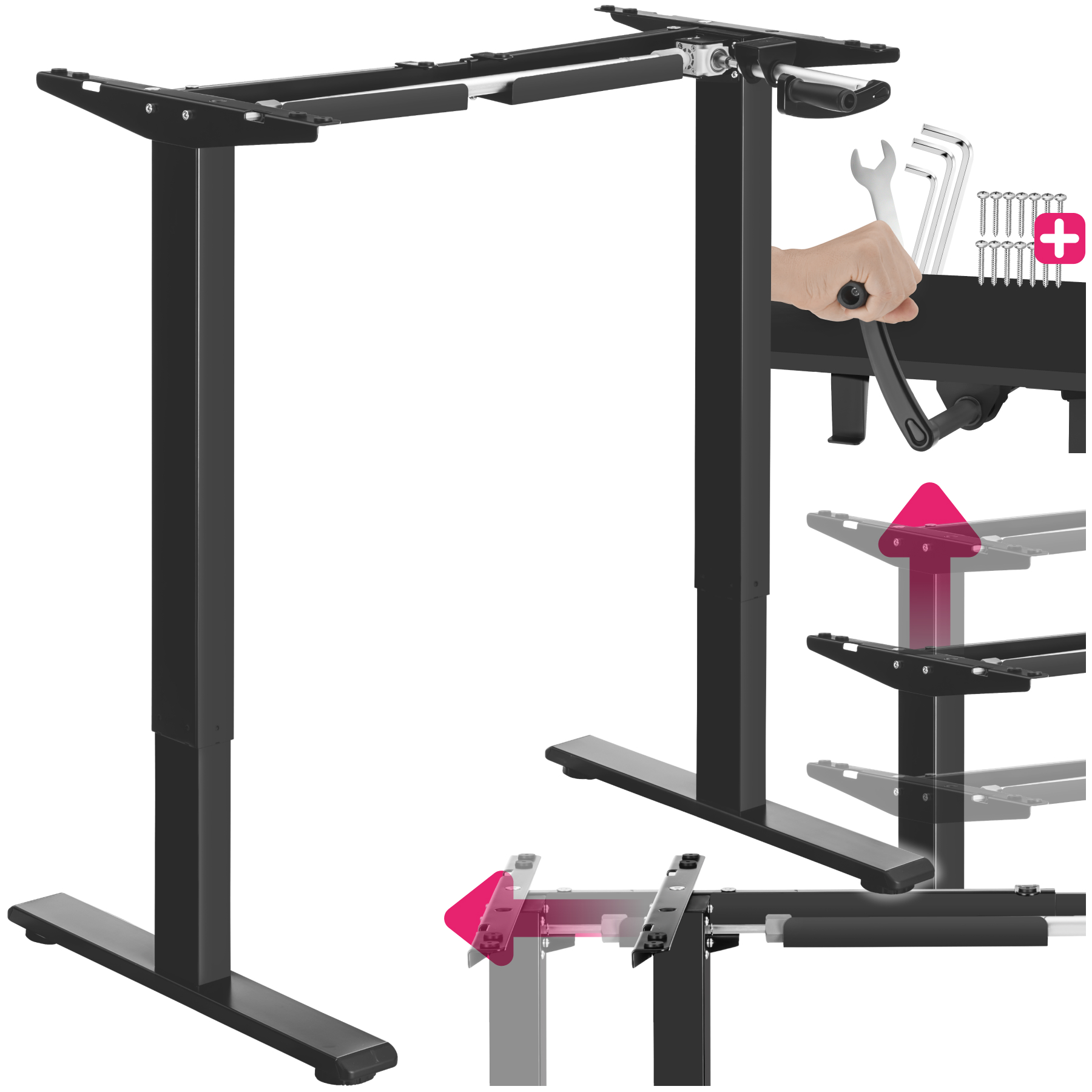 Tafelonderstel Idun, in hoogte verstelbaar, met handzwengel - zwart | tectake