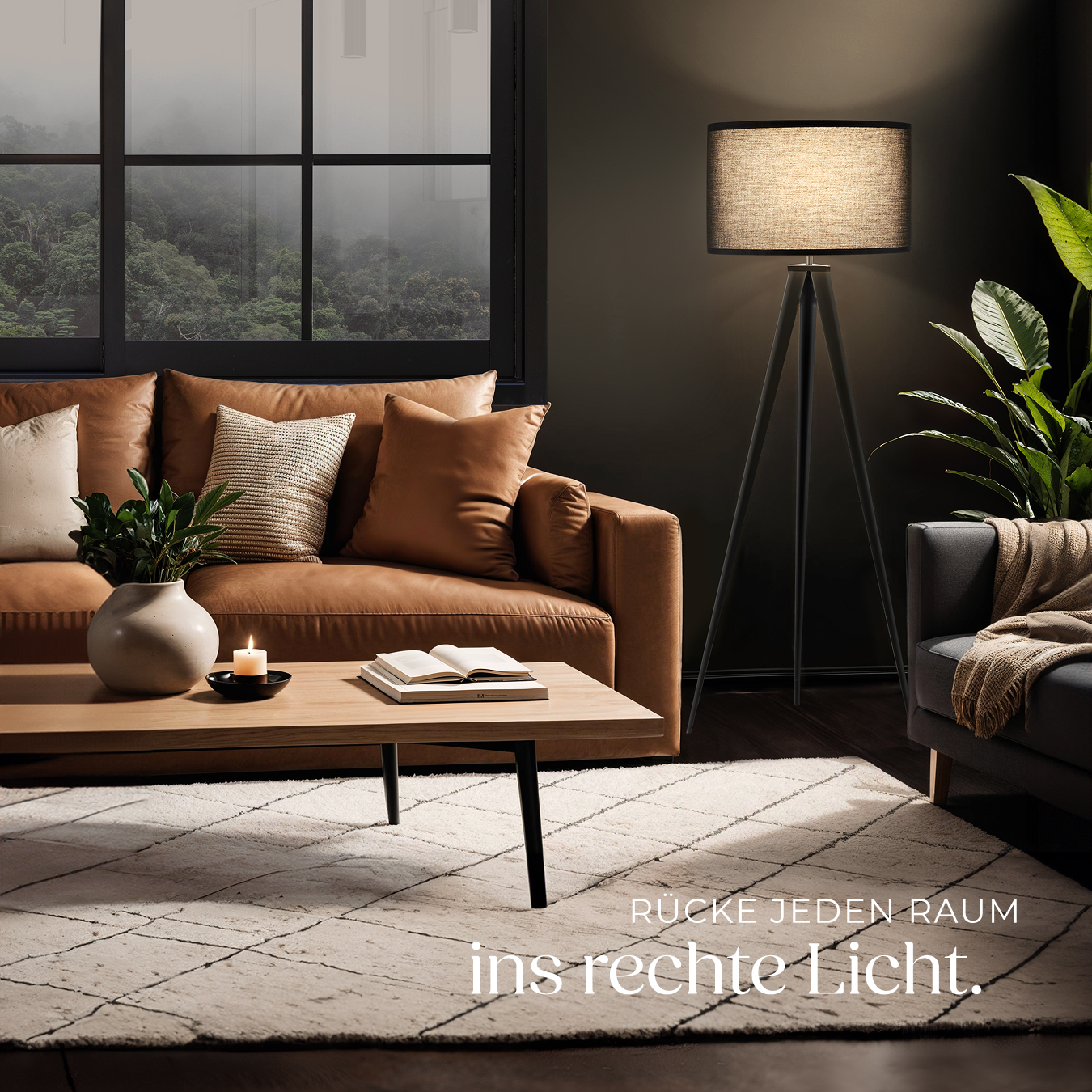 Dreibein Stehleuchte Textilschirm Lampe Beleuchtung Stehlampe Standleuchte 60W