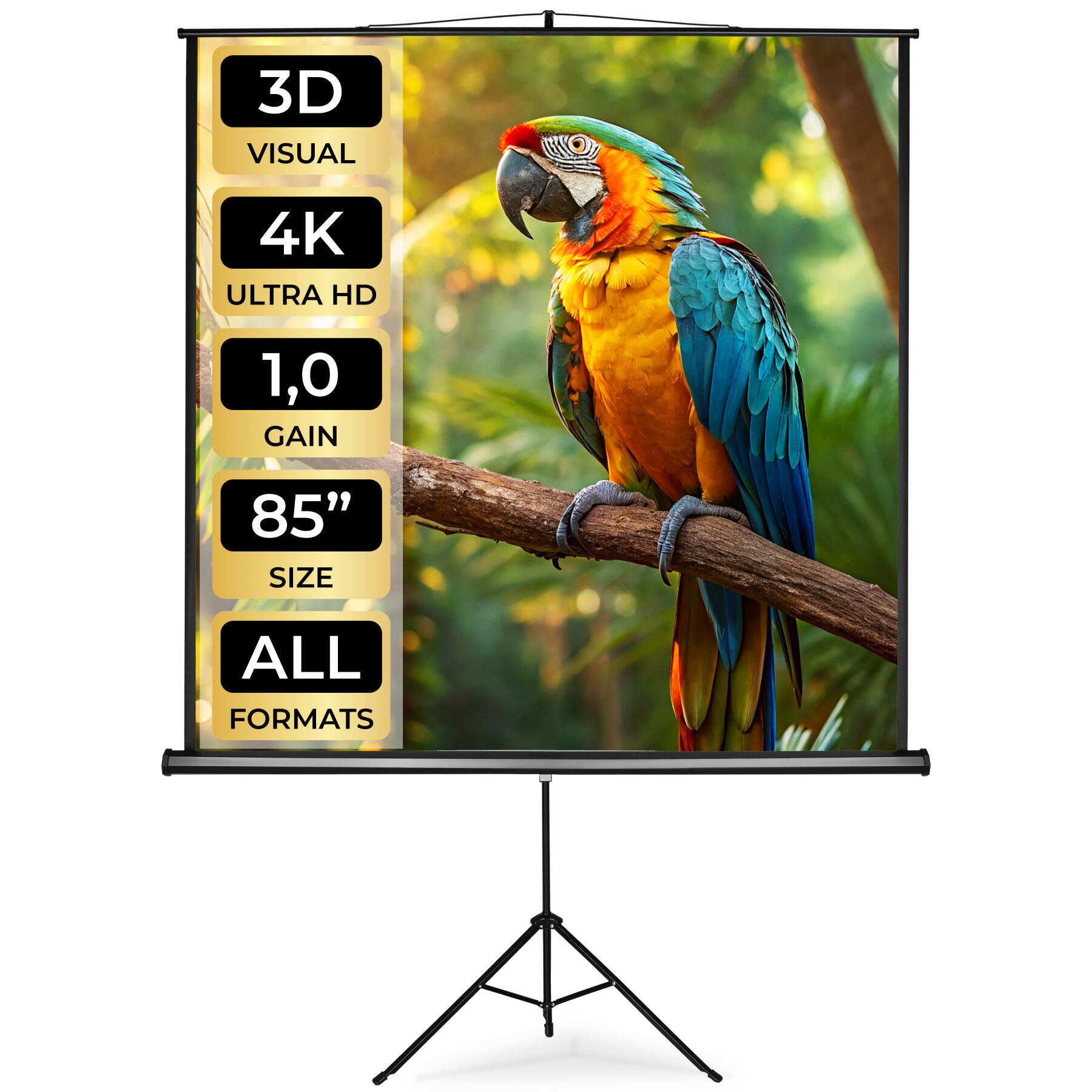 Projector Screen - extendable, with sturdy, foldable tripod, for HD and 3D - 152 x 152 cm | tectake