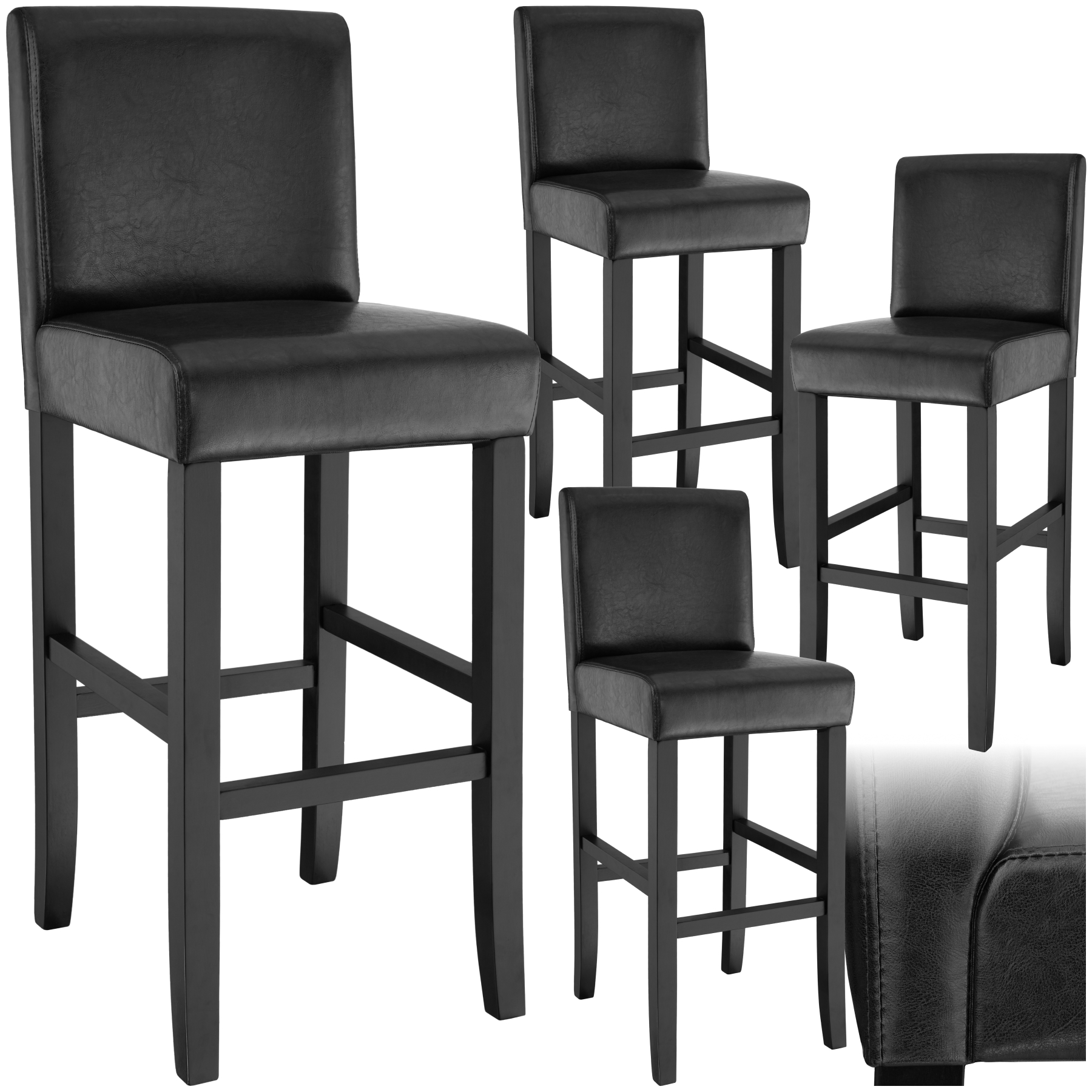 Tabouret de bar en cuir synthétique - noir, Lot de 4