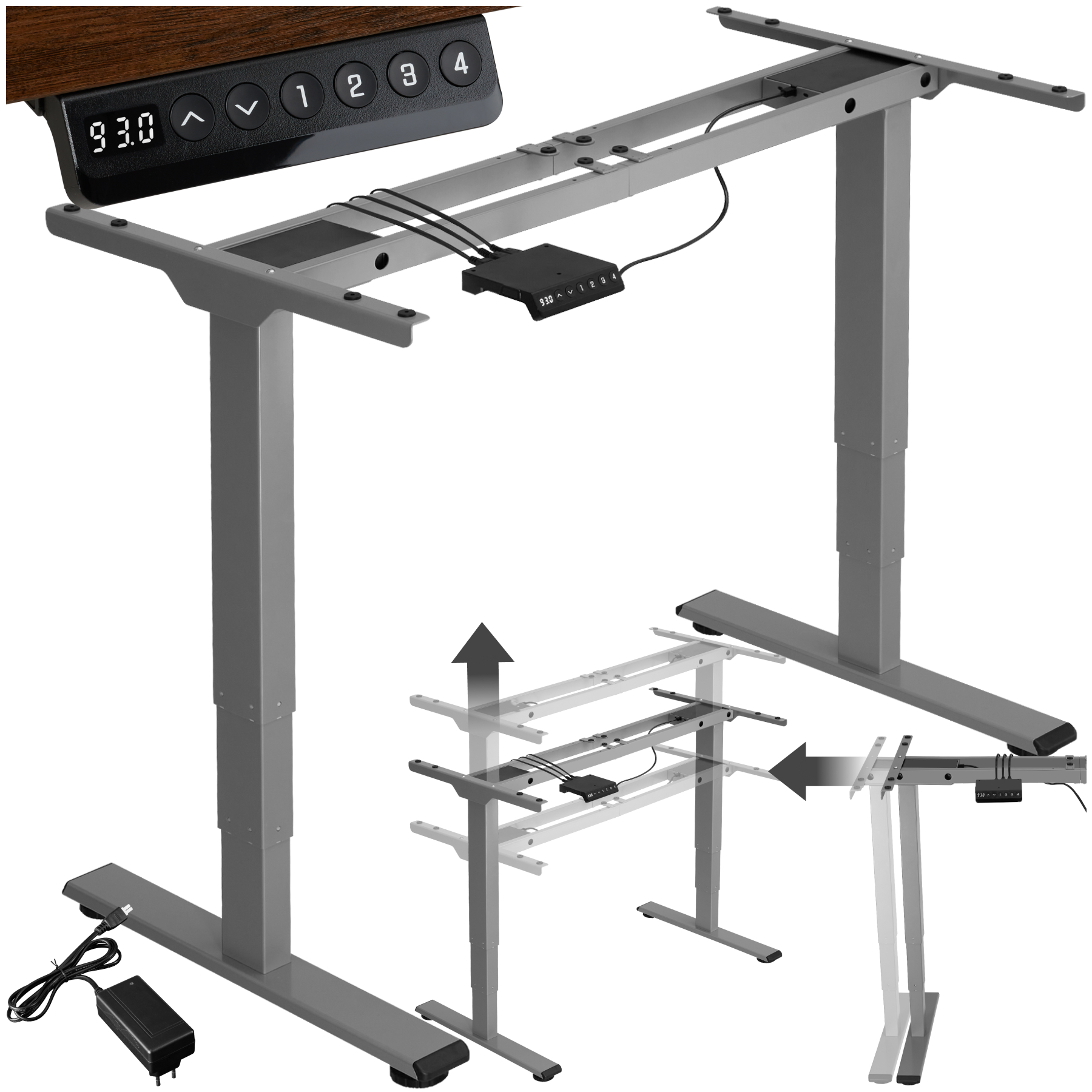 Tischgestell Twain höhenverstellbar 110-168x60x60-125cm - grau von tectake