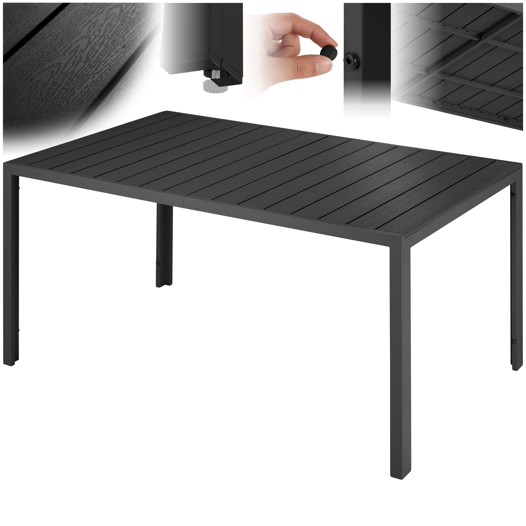 Aluminium Gartentisch Bianca höhenverstellbare Füße 150x90x74,5cm - schwarz/schwarz von tectake