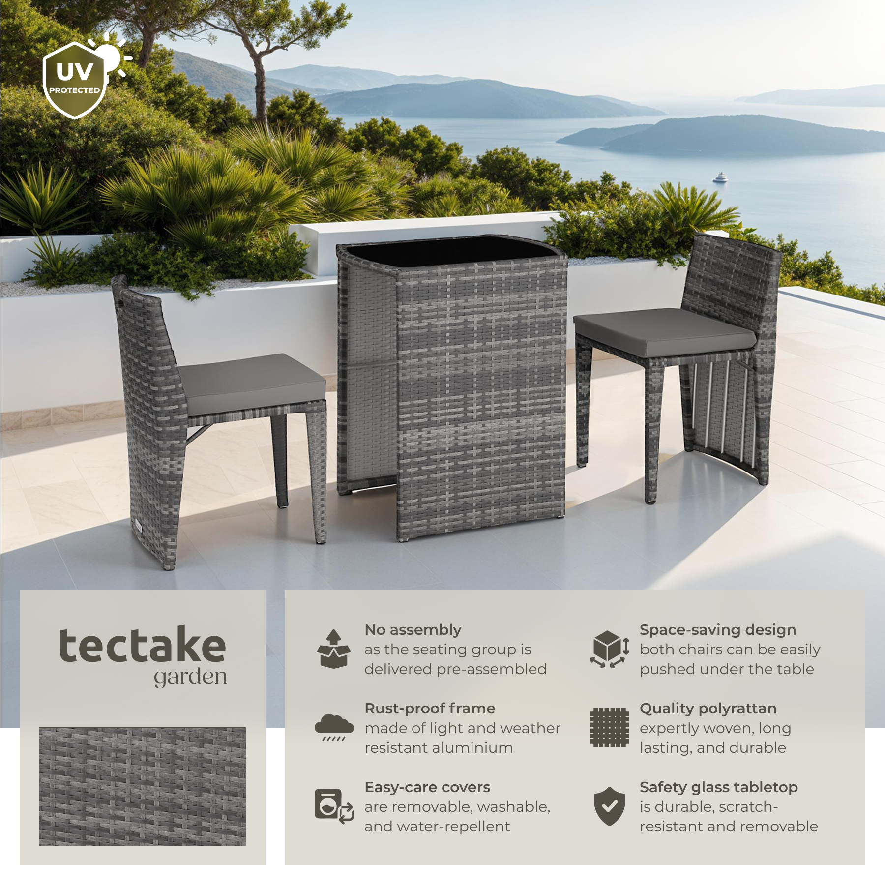 Rattan Garden Bistro Set | 2 Chair 1 Table Outdoor Patio Furniture Metal Seater - Picture 27 of 37