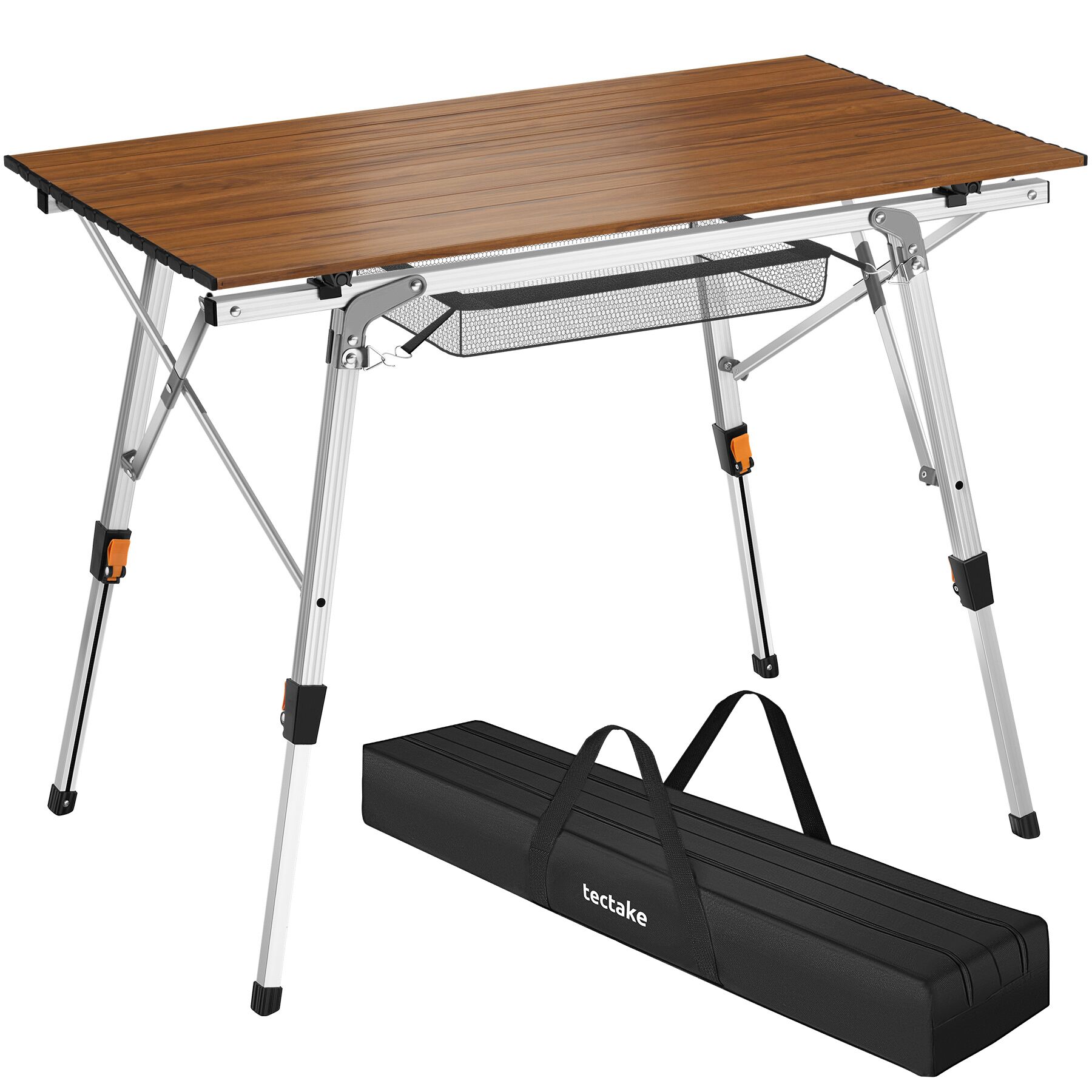 Table de camping Tina en aluminium, pliable et réglable en hauteur - aspect bois | tectake