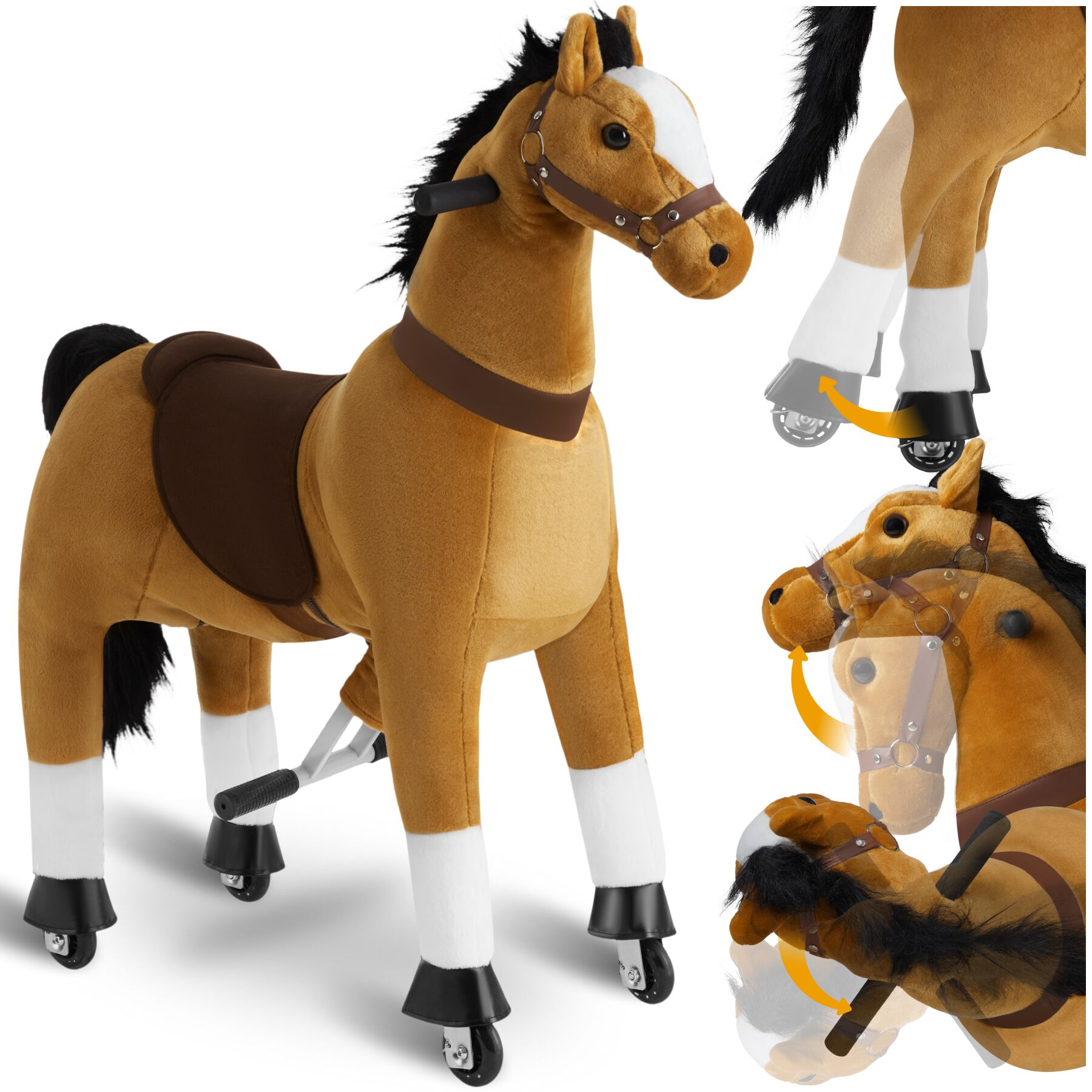 Schaukelpferd auf Rollen, Plüsch, realistisches Design - 34 x 89 x 100 cm
