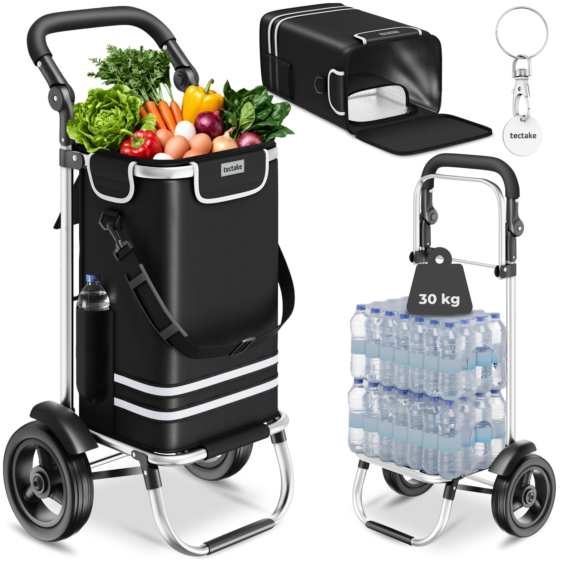 Boodschappentrolley Shopper, 3-in-1, opklapbaar, met koeltas - zwart | tectake
