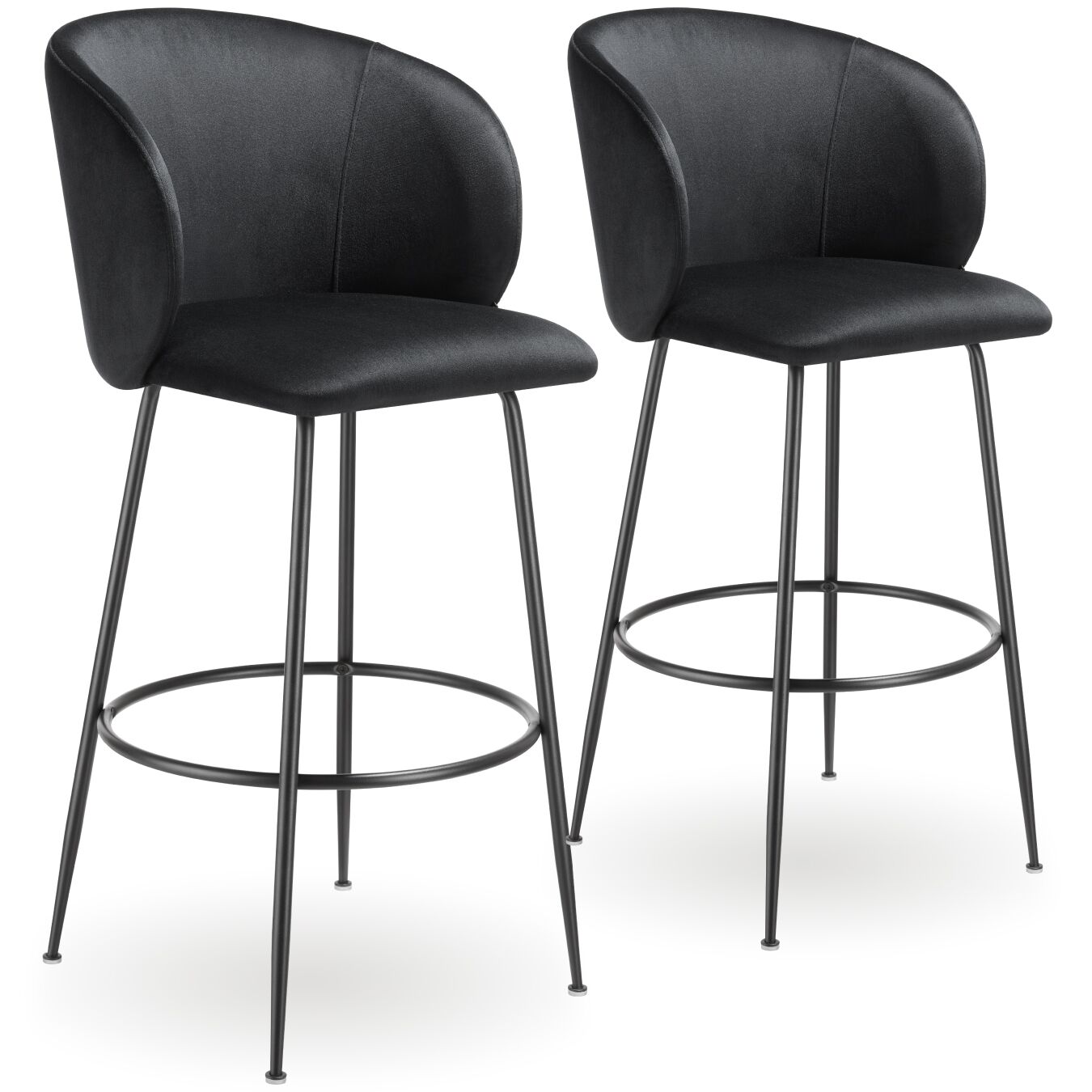 Barstuhl Luana, mit Rückenlehne, Samtoptik - schwarz/schwarz, 2er Set