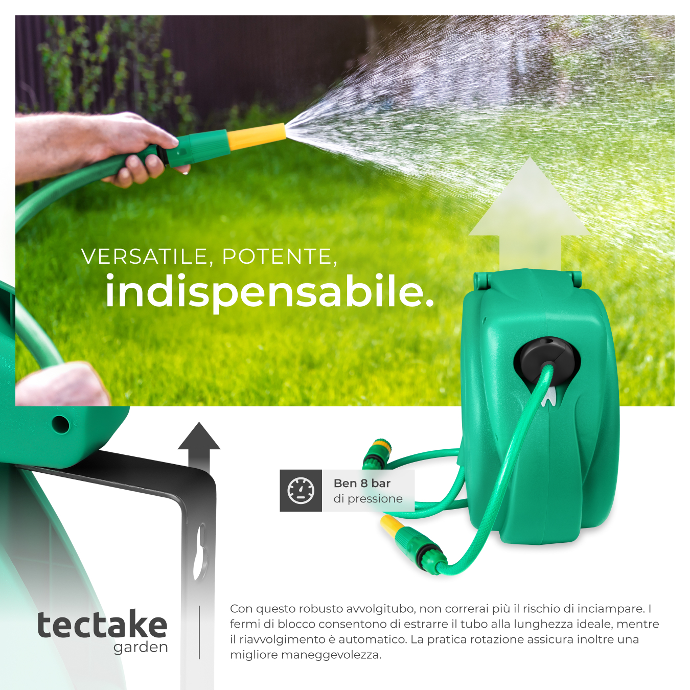 Avvolgitubo Tubo da giardino da parete irrigazione Incl spruzzatore d’acqua 10m - Foto 6 di 25