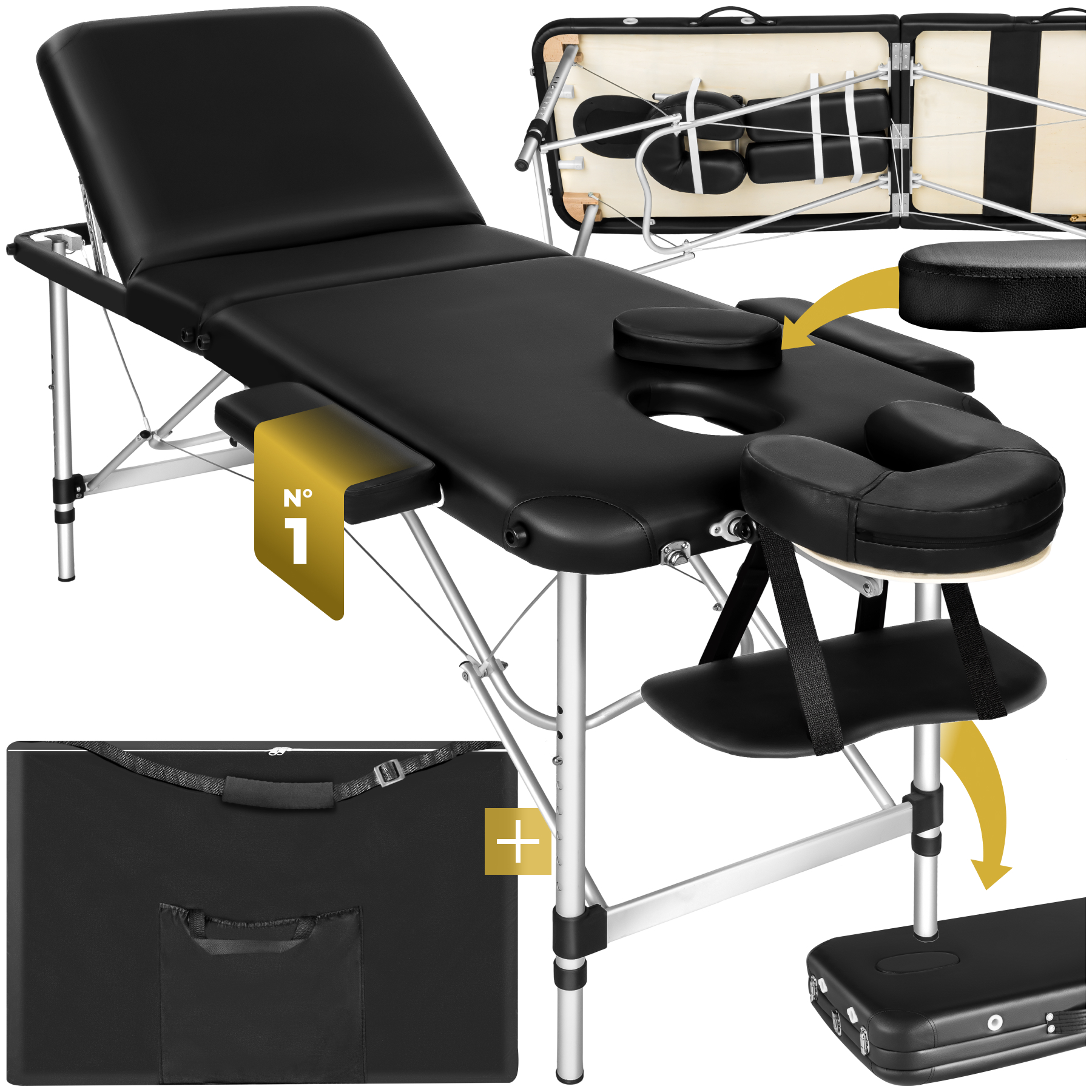 Table de massage pliante à 3 zones - noir | tectake