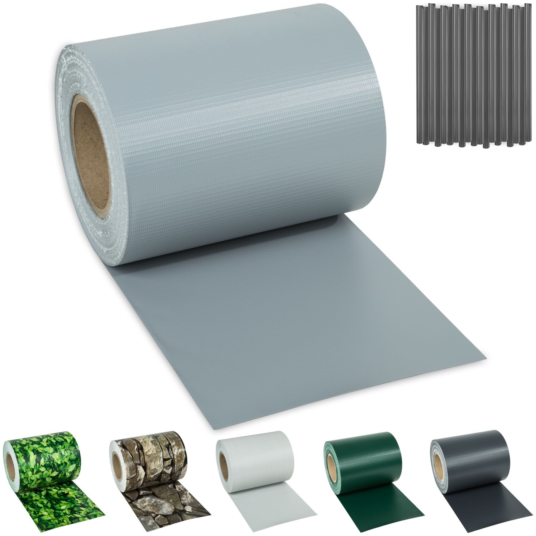 Privacy Film - double-sided print, opaque and tear-resistant, fastening clips included - 35 m, grey | tectake
