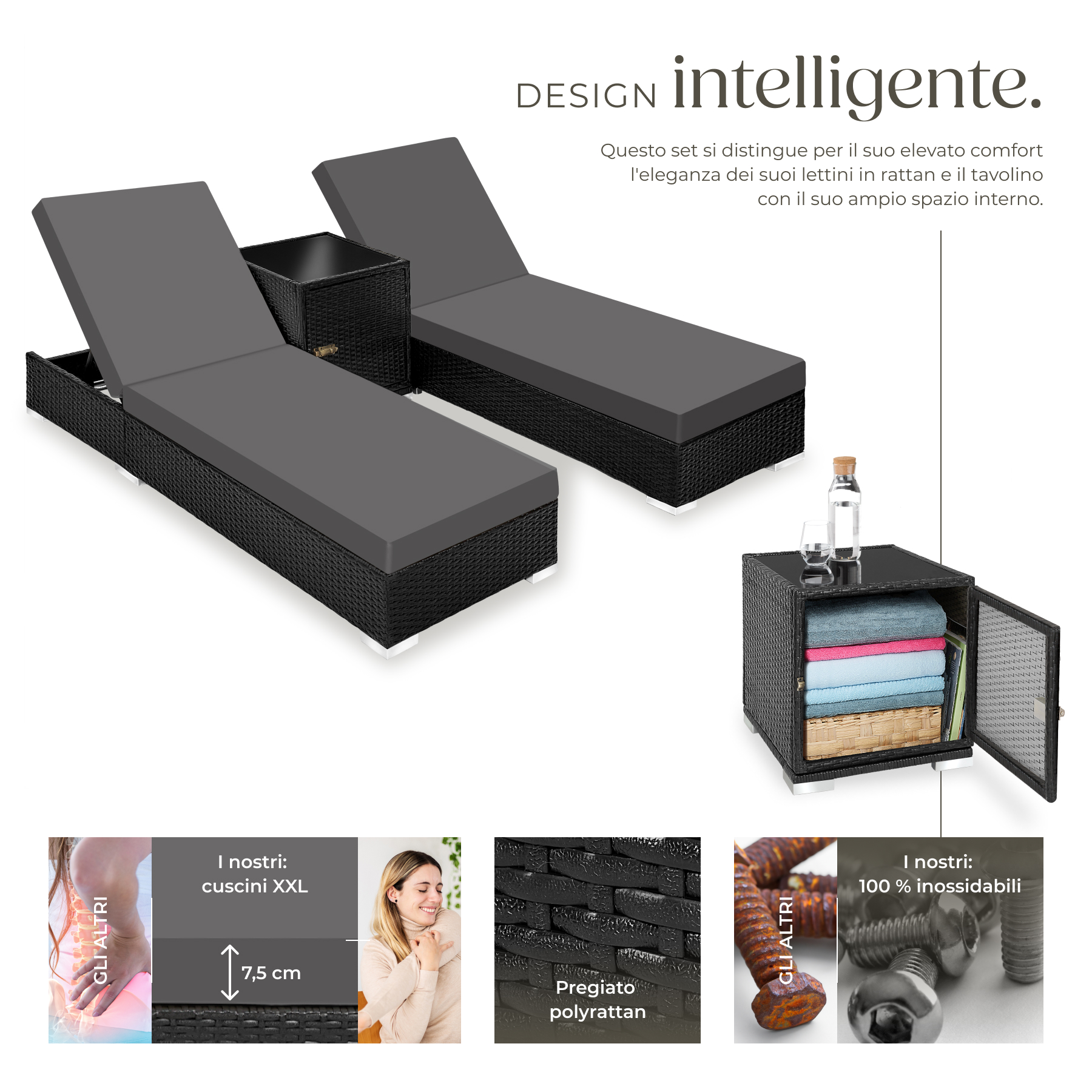 2 x sdraio in polyrattan + tavolo alluminio giardino rattan lettino mobili telo - Foto 16 di 67