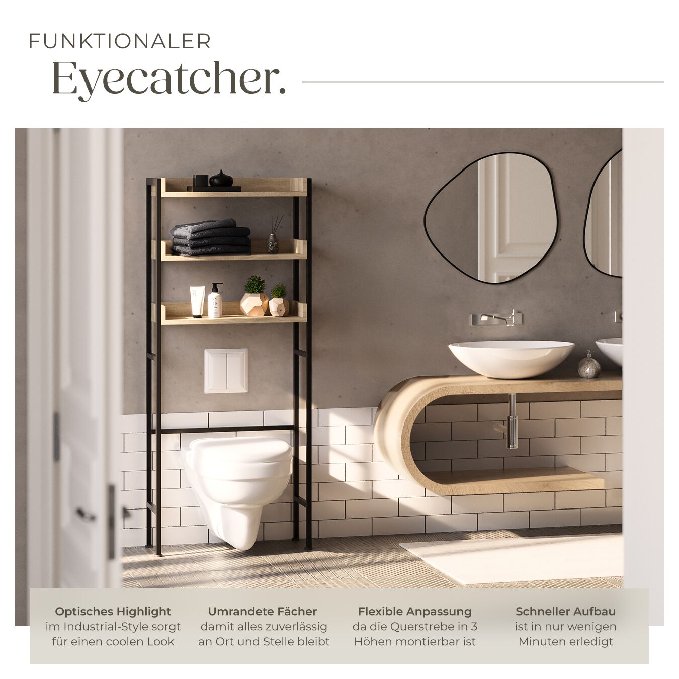 Badezimmerregal Badregal Toilettenregal Überbauregal 3 Ebenen 6367 x 25 x 165cm