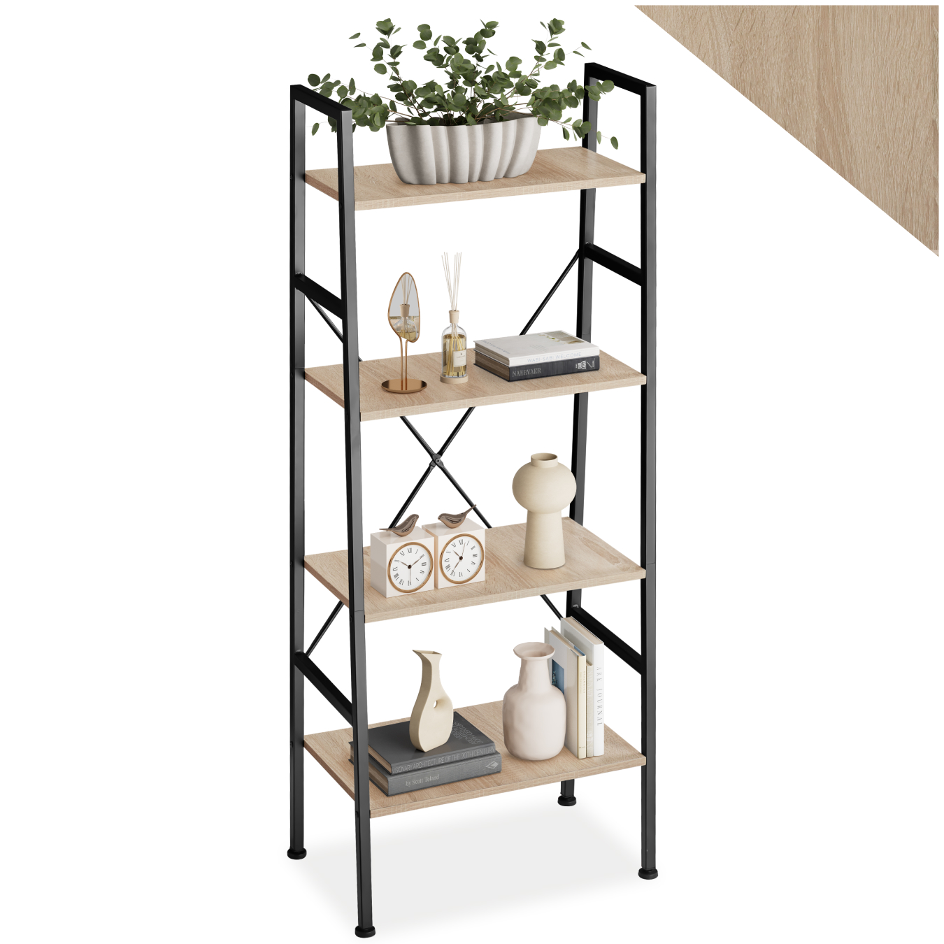 Etagère échelle NEWCASTLE style industriel 57,5 x 35,5 x 139 cm - Bois clair industriel, Chêne Sonoma | tectake
