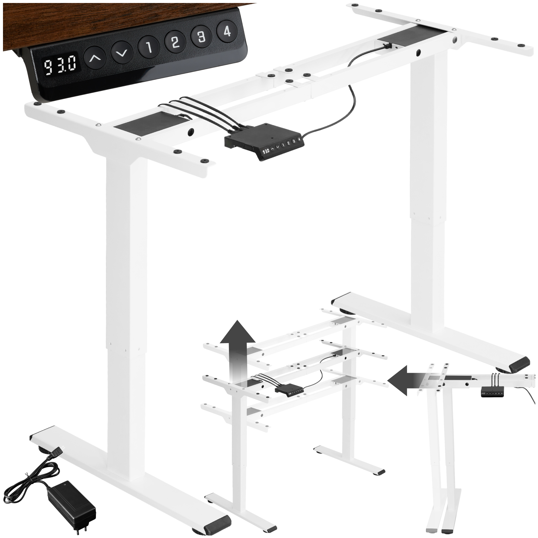 Bureau Assis Debout MELVILLE Pied de Bureau Réglable en Hauteur 110-168x60x70-119cm - blanc | tectake