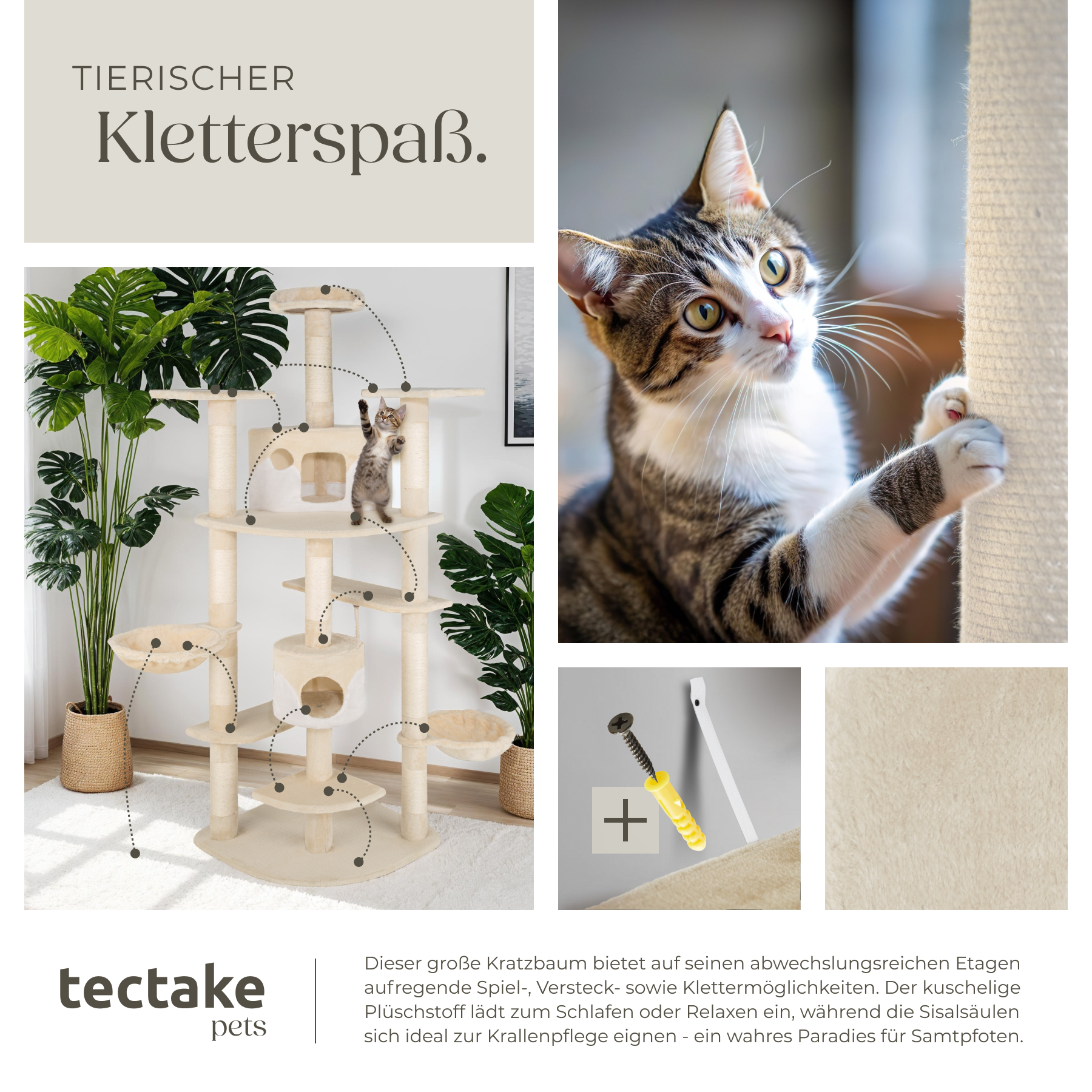 Kratzbaum XXL Katzenbaum Sisal große Katzen Kletterbaum 204 cm Katzenkratzbaum - Afbeelding 8 van 37