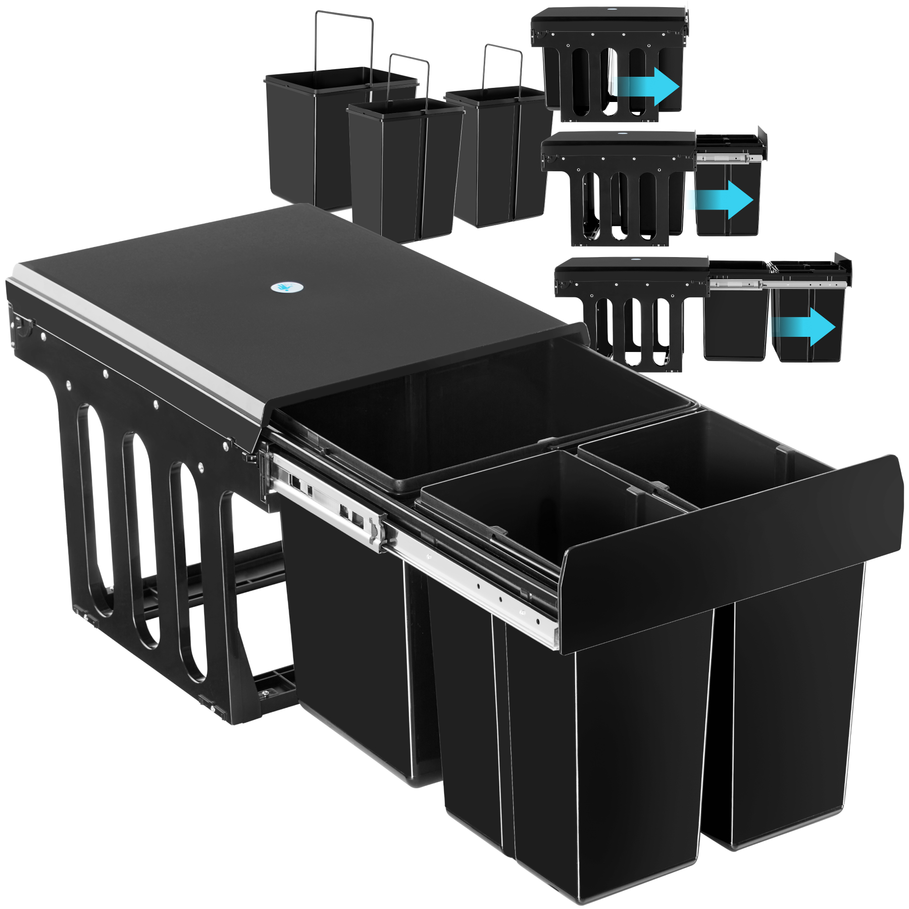 Poubelle de tri ASHLYN 31 L avec 3 compartiments - noir | tectake
