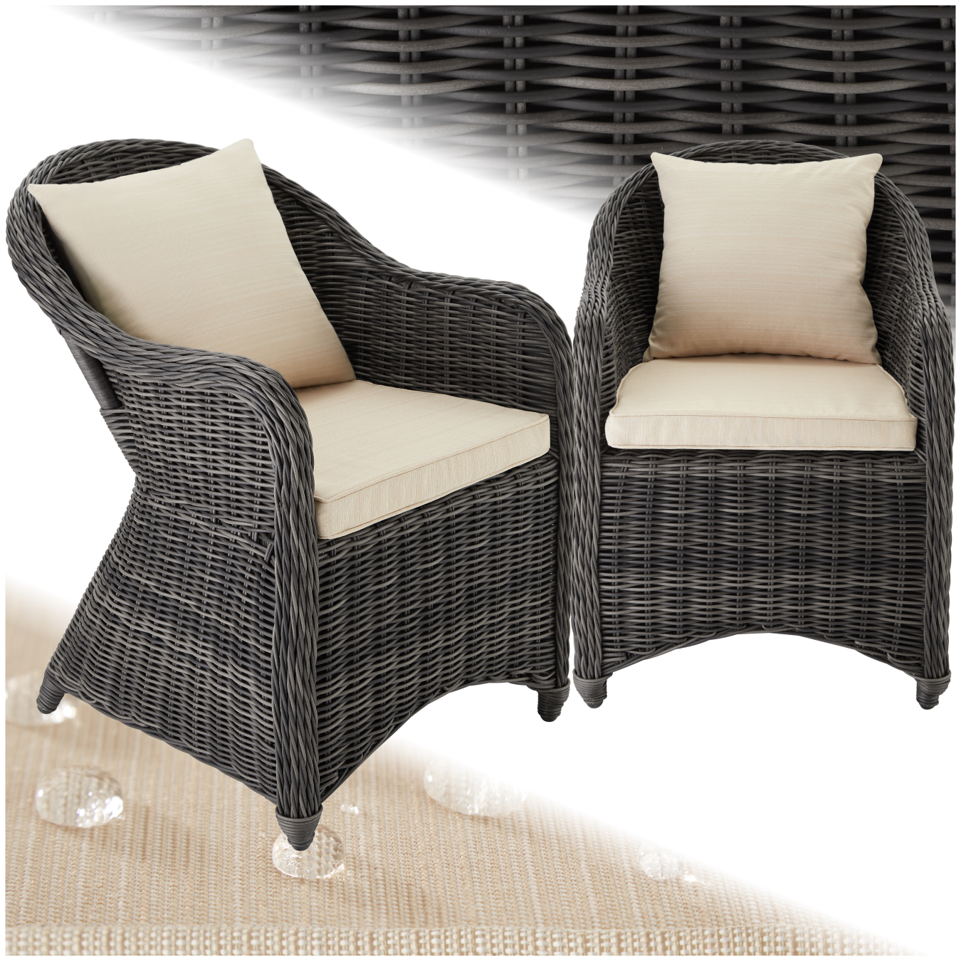 Gartenstuhl Polyrattan 2er Set Braun Korbsessel Gartenmöbel Korb Sessel Kissen