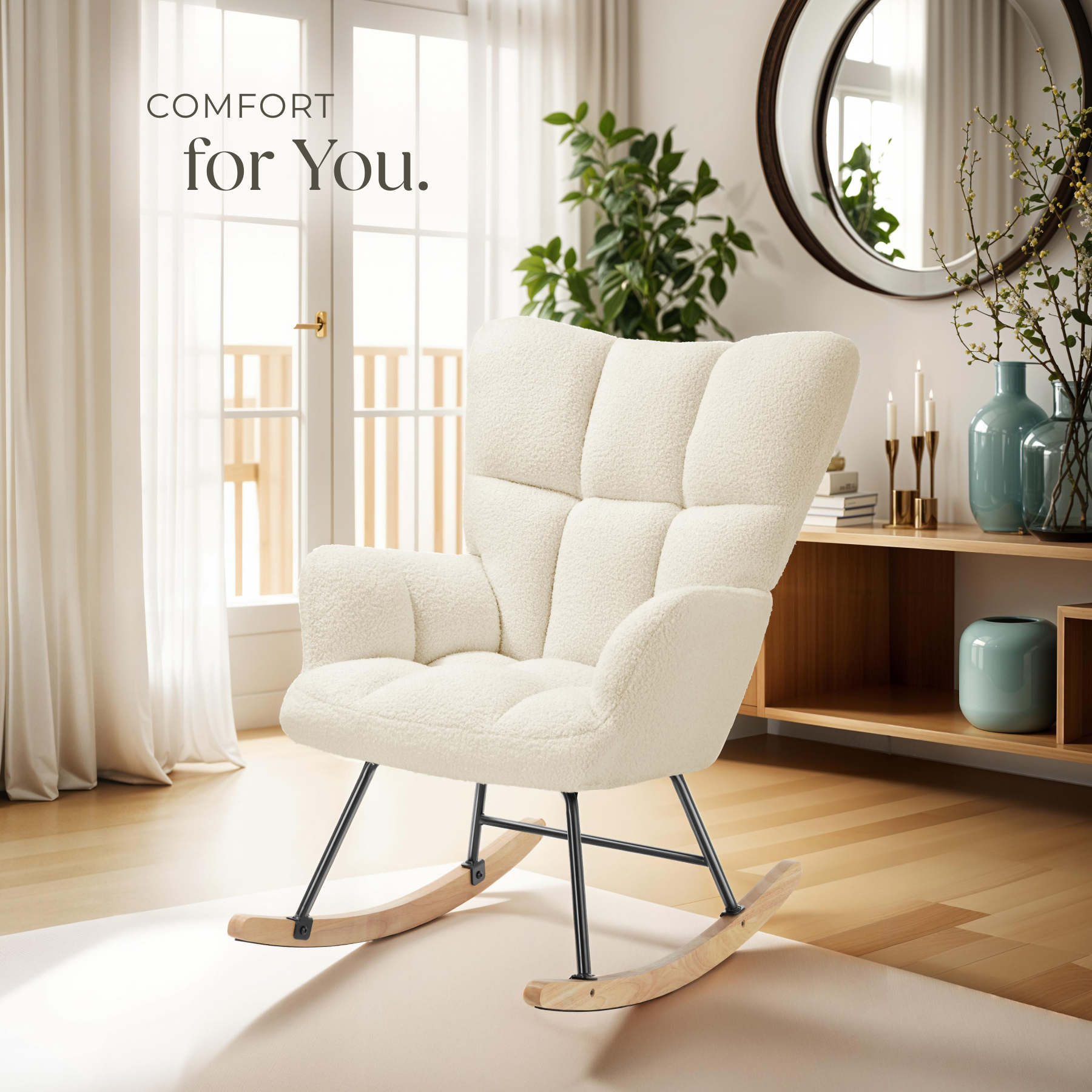 Relax Rocking Chair Armchair Nursery Nursing Seat Wooden Runners Thick Padding - Picture 9 of 25