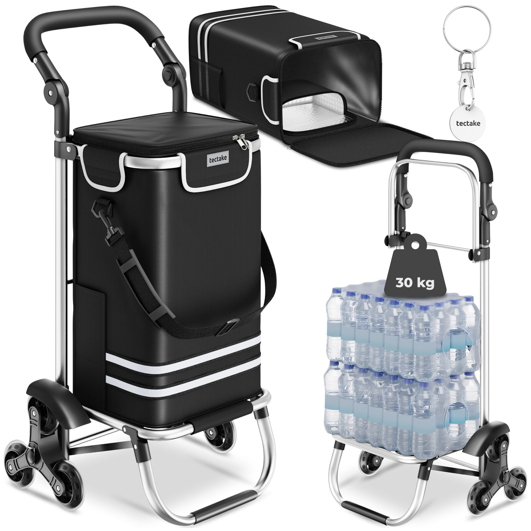 Boodschappentrolley Shopper, 3-in-1, opklapbaar, met koeltas - zwart | tectake