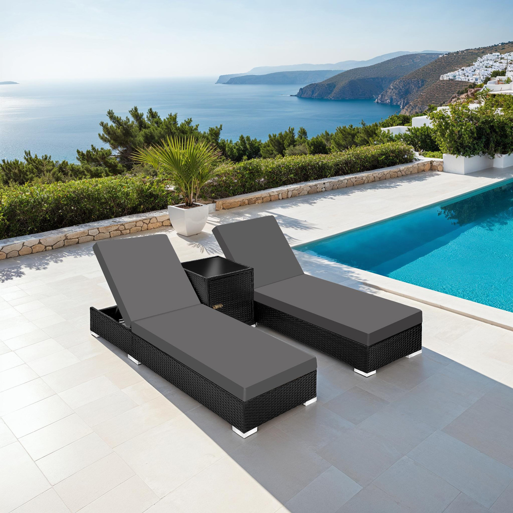 Garden Table Chairs Rattan Furniture Set Outdoor Sun Lounger Loungers Reclining - Picture 23 of 61