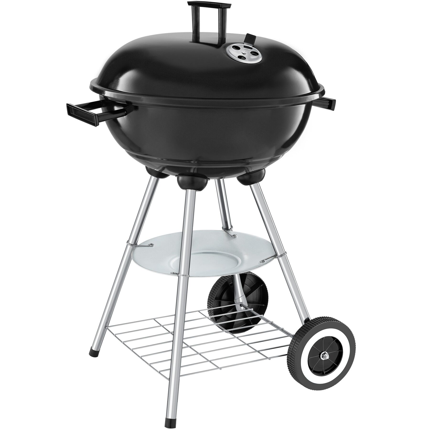 Kettle Grill with 2 Wheels, Ø 41.5 Cm, Removable Ash Tray - black/silver | tectake