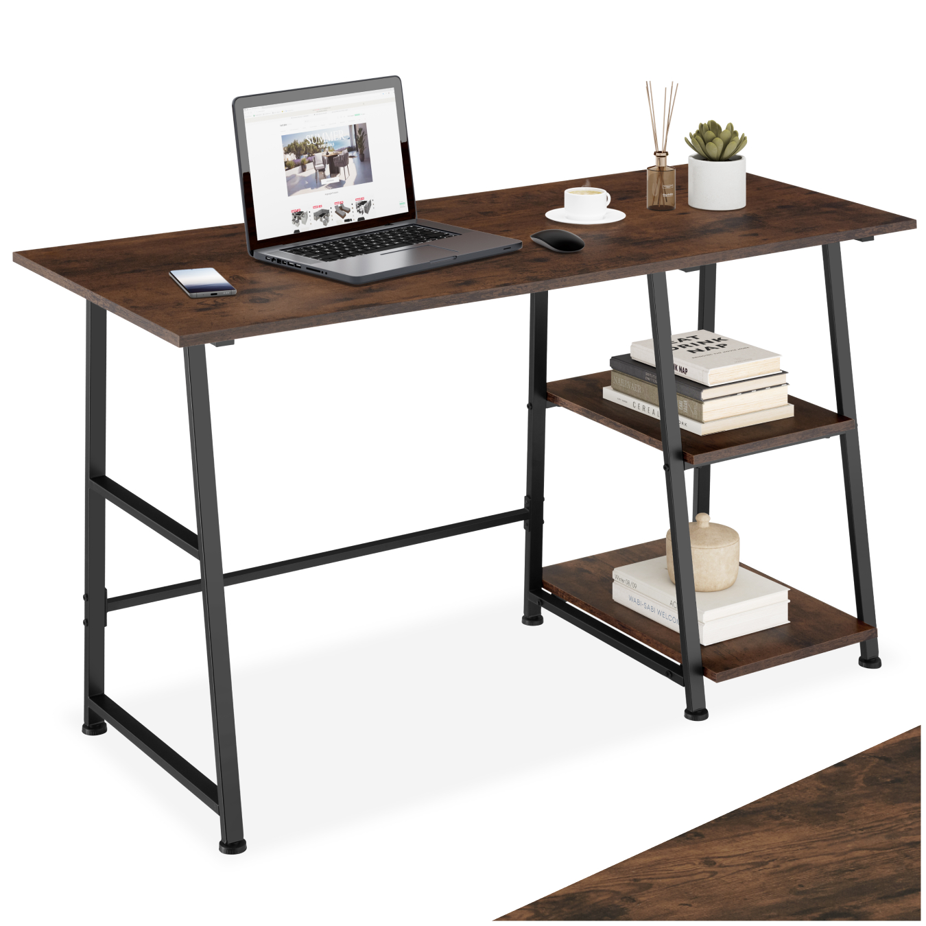 Schreibtisch Computertisch Bürotisch mit Regal 2 Ablagen Holz Metall Industrie