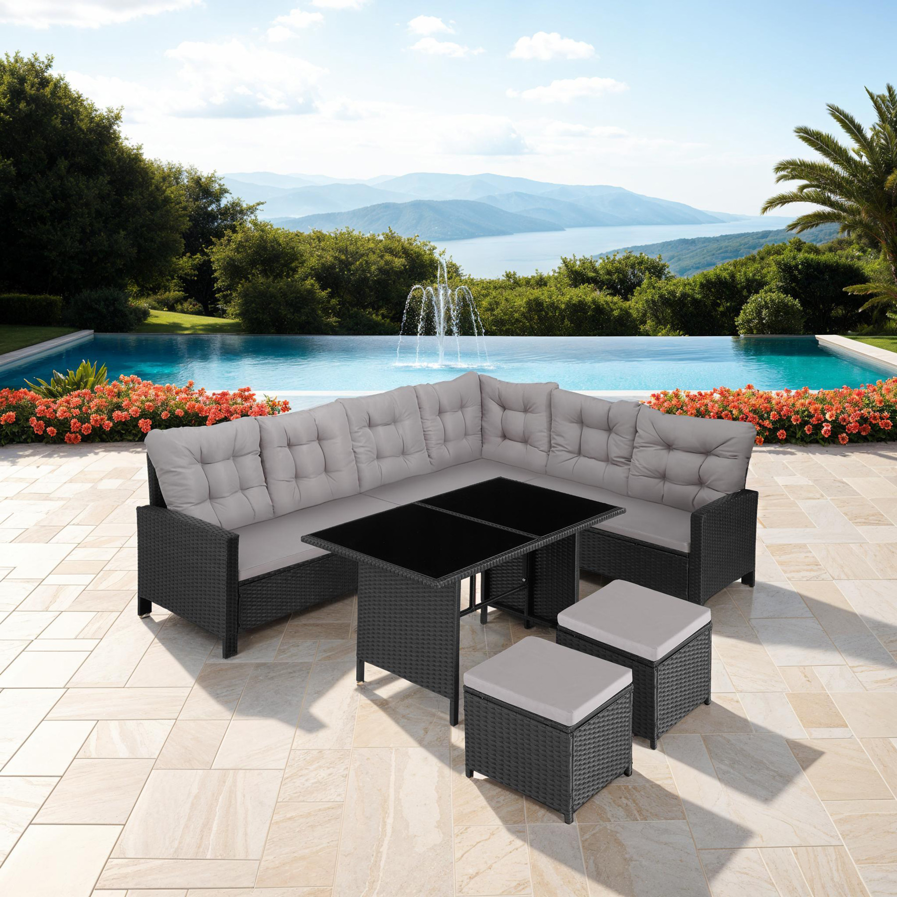 Corner Sofa Garden Furniture Table and Chairs Rattan Set Outdoor Metal Bistro - Picture 12 of 61
