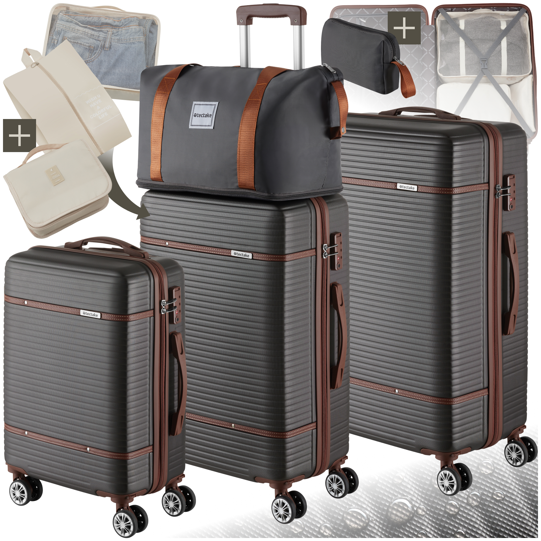 Suitcase Set Madison - 13-piece, 3 suitcases, packing cubes, TSA lock - anthracite