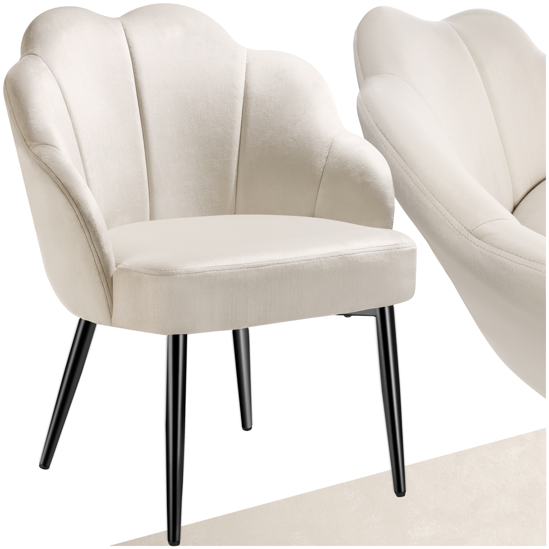 Cocktail stoel Hellen, gestoffeerd met fluwelen bekleding - crème/zwart, per stuk