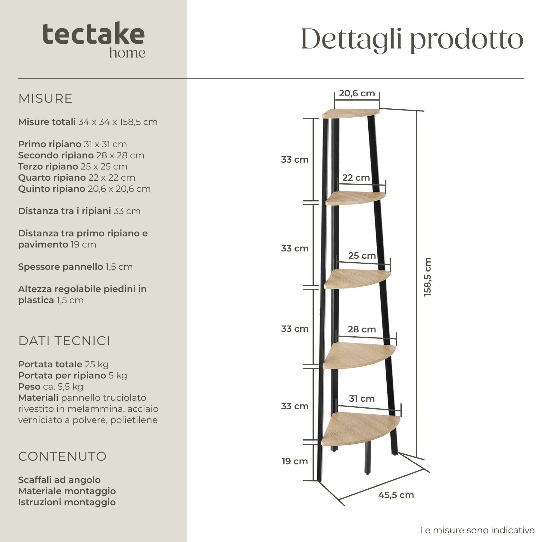 Scaffali angolo Portland stile industriale 5 ripiani libreria alta legno metallo - Foto 19 di 25
