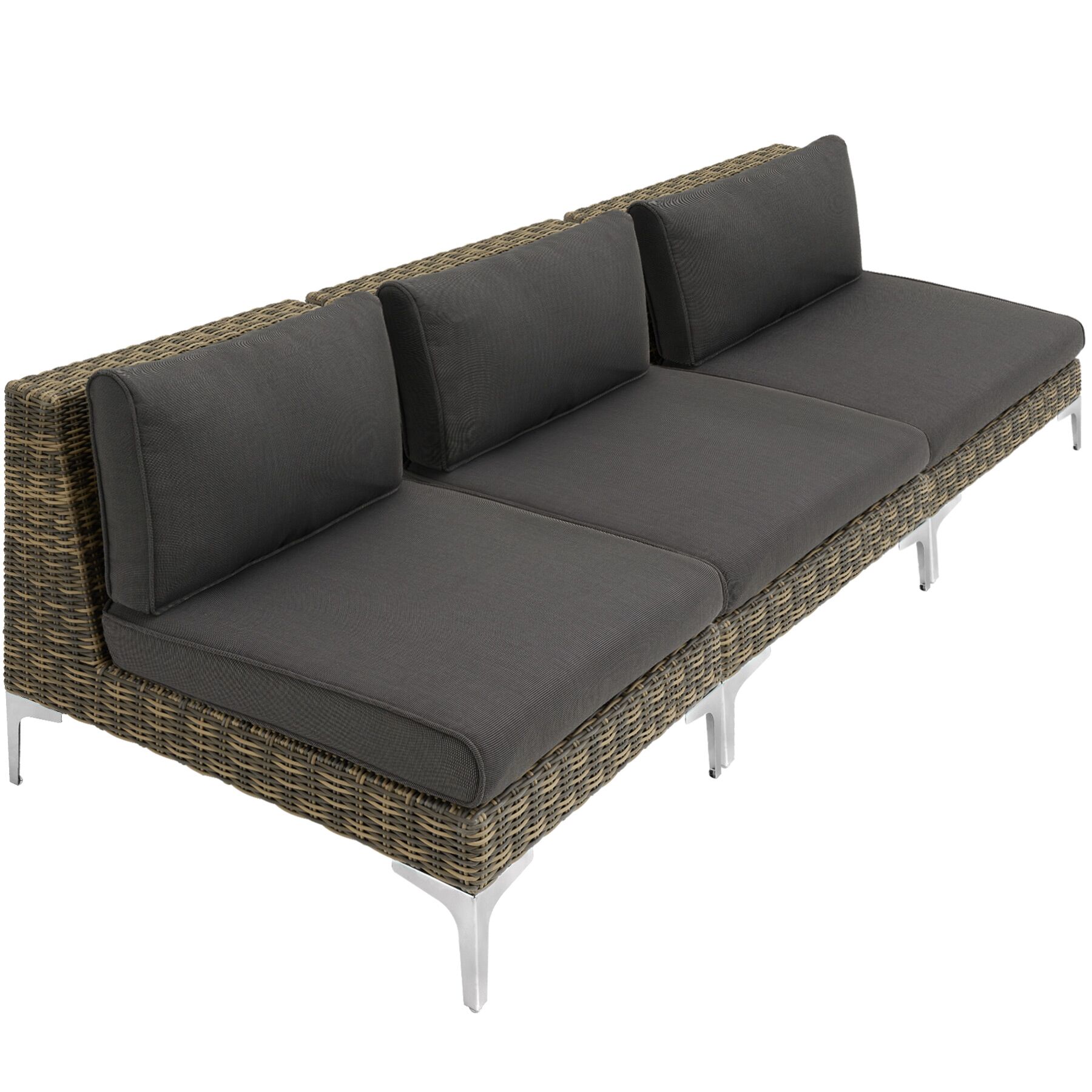 Modułowy zestaw rattanowy Villanova Aluminium, zestaw 4-osobowy, 3-osobowy - antracytowo-marmurkowy | tectake