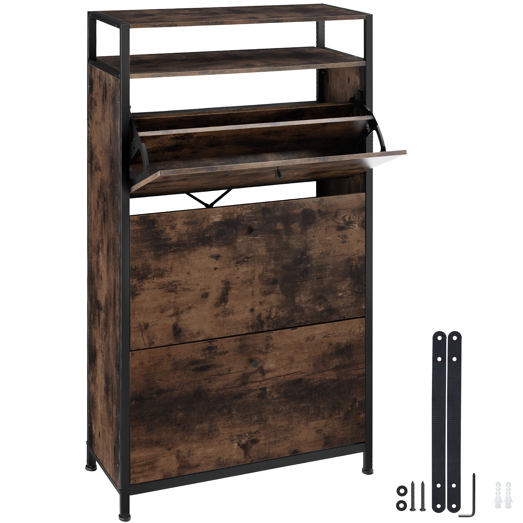 Szafka na buty - Drewno industrialne ciemne, rustykalne, 61 cm | tectake