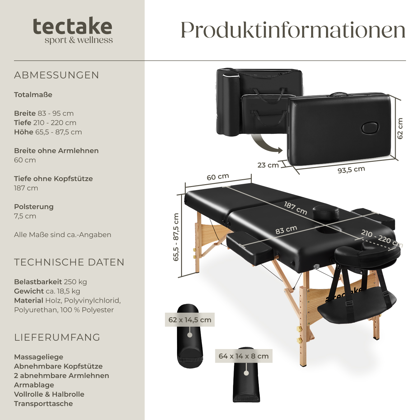 Massageliege Suman klappbar Massagetisch 2 Zonen Holz Massagebank 3 Farben 