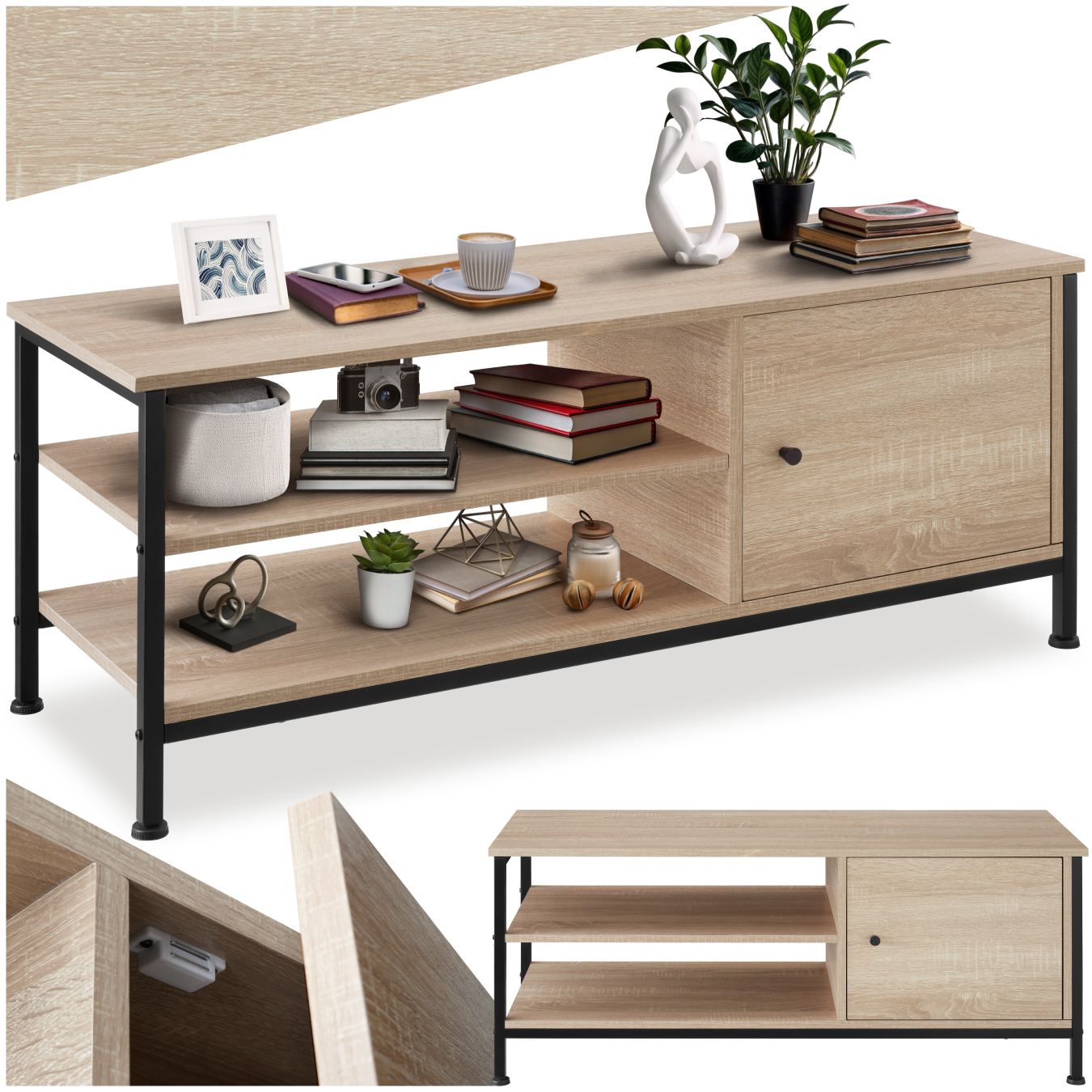 TV-meubel Durban 110x40x45,5cm - Industrieel licht hout, eiken Sonoma
