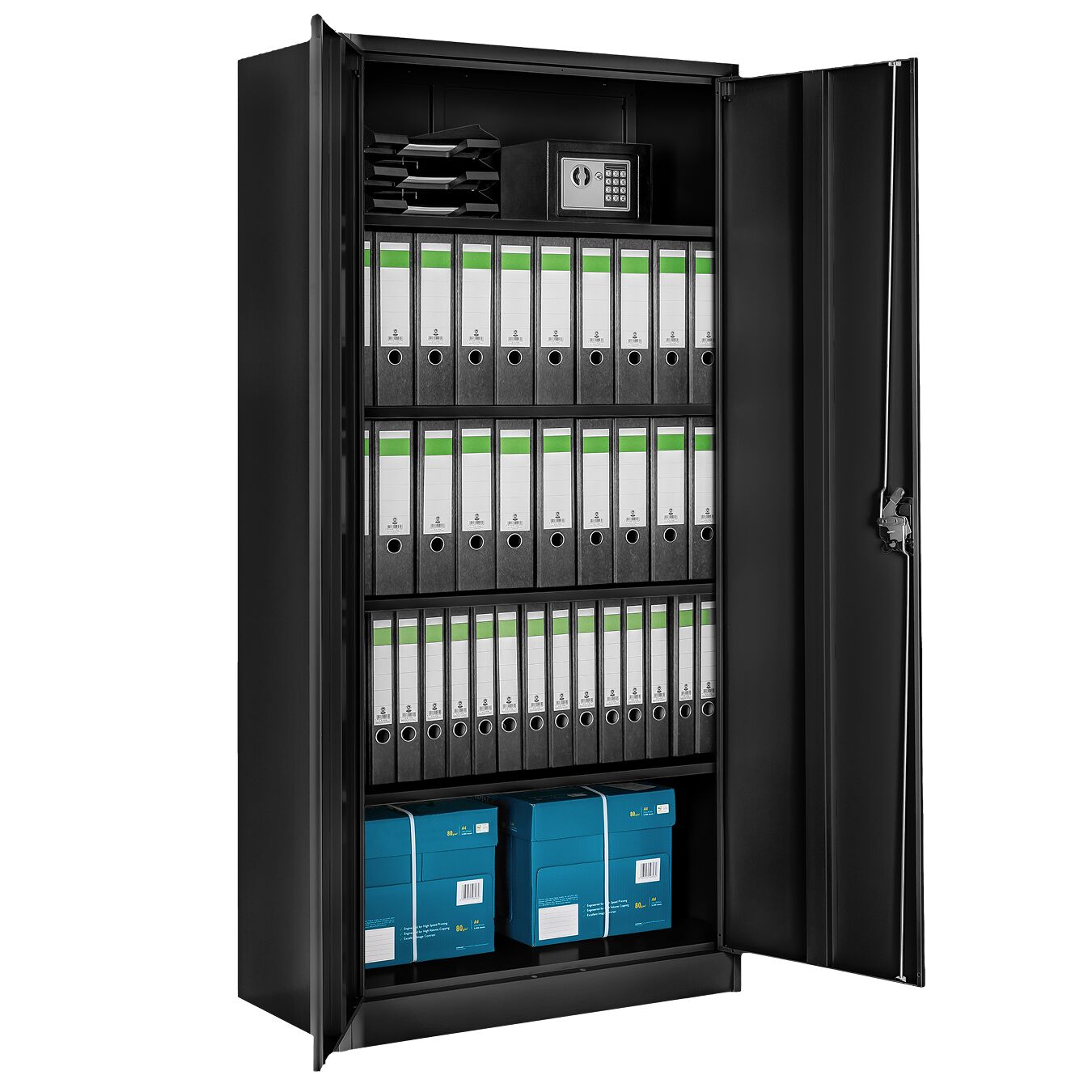 Armario archivador con cierre de seguridad y 5 alturas - negro, 90 cm | tectake