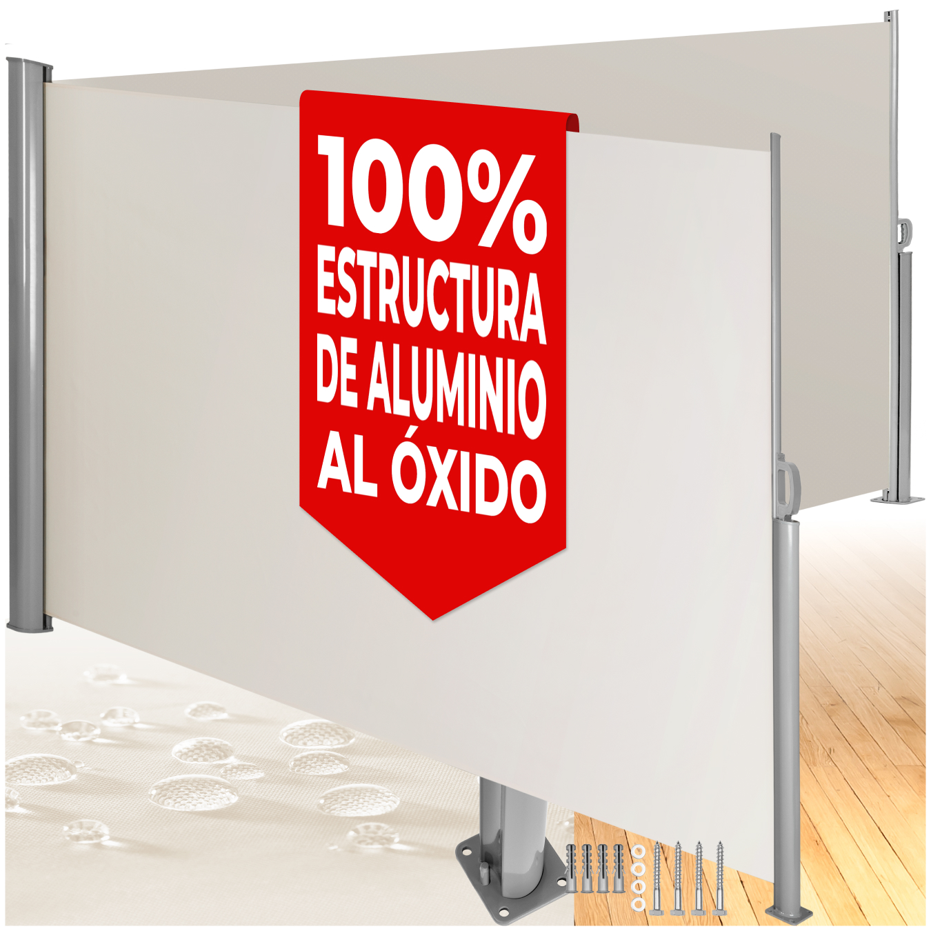 Toldo lateral doble extensible de aluminio con mecanismo de enrollado - 600.00 x 200.00 x 10.00 cm, beige | tectake
