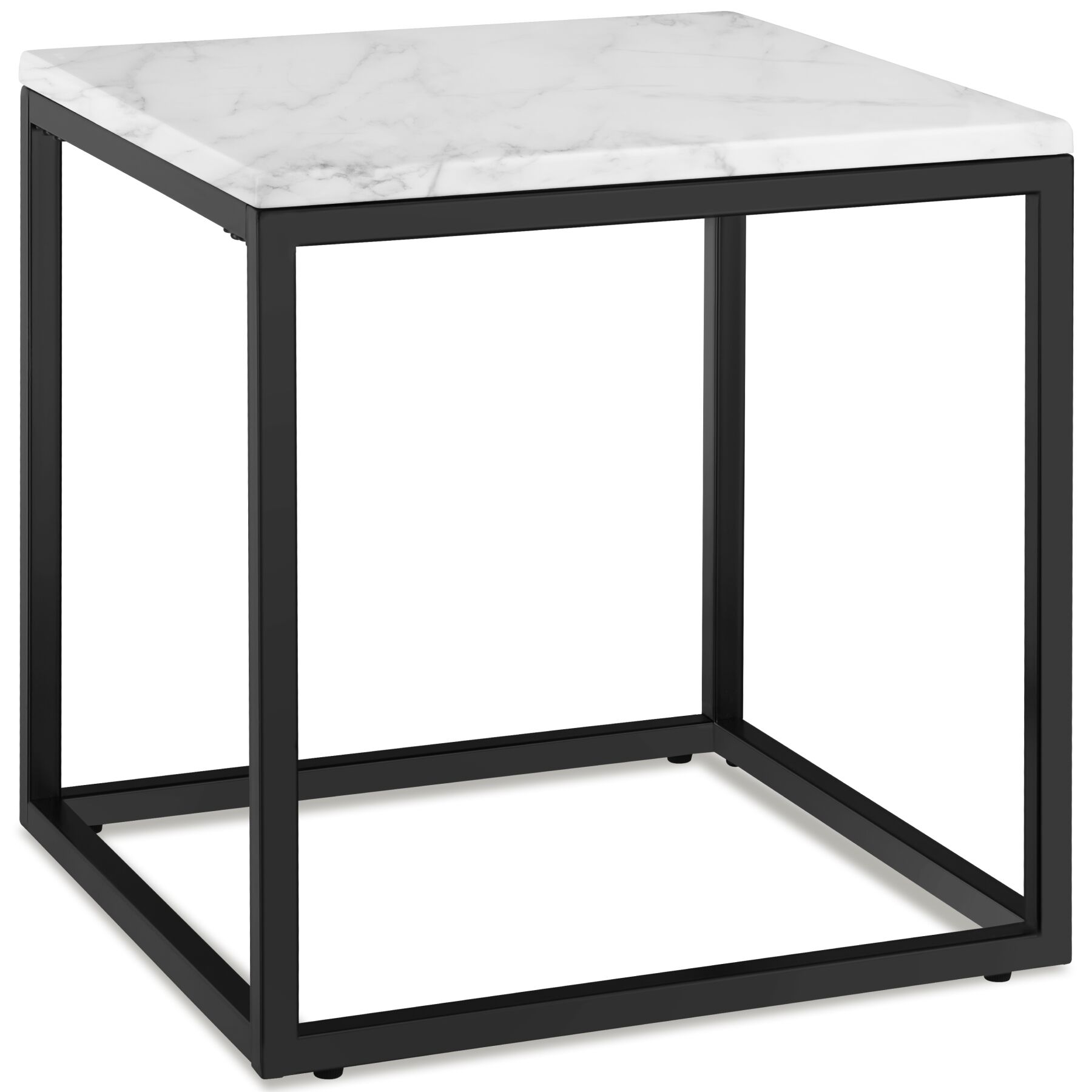 Side Table Alysia with Marble-look Tabletop and Steel Frame in Square Design - black/white | tectake