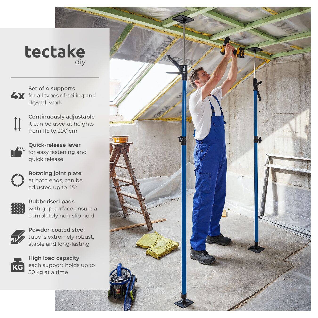 Plasterboard Props Ceiling Adjustable Support Drywall Extendable Prop Set - Produktbild 1