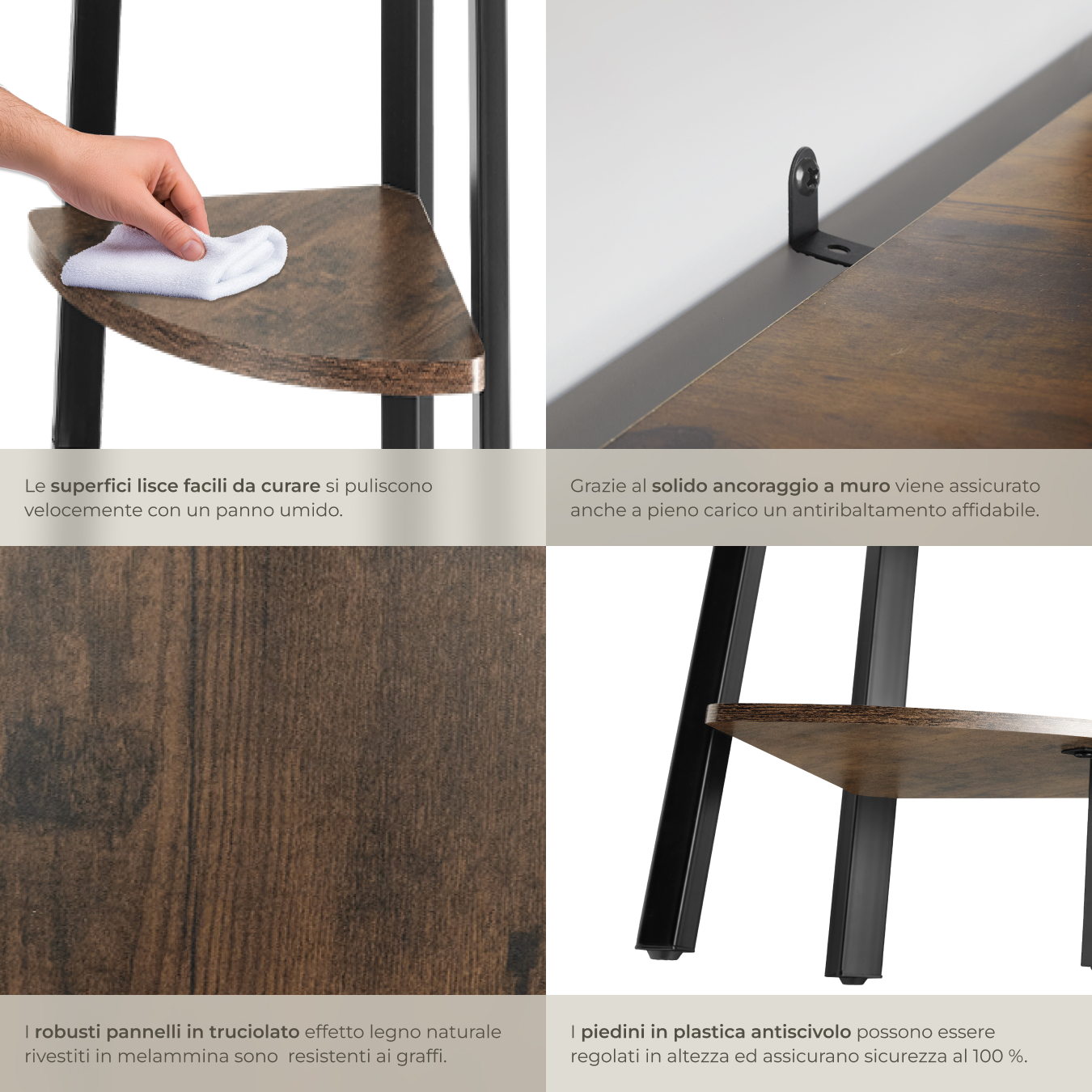 Scaffali angolo Portland stile industriale 5 ripiani libreria alta legno metallo - Foto 6 di 25