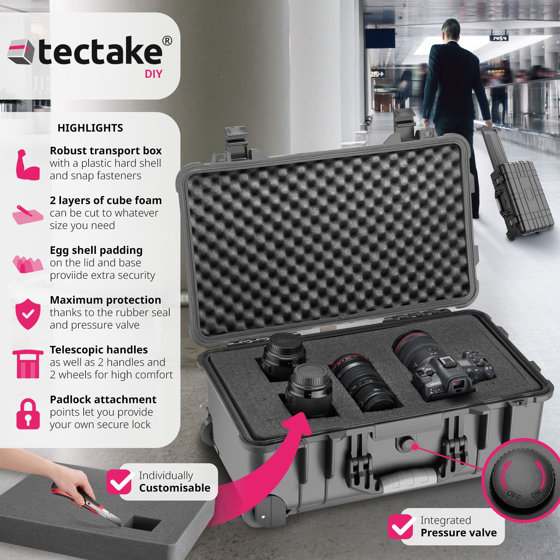 Hard Shell Case Camera with Foam Lens Waterproof on Wheels Carrying Storage - Picture 3 of 25