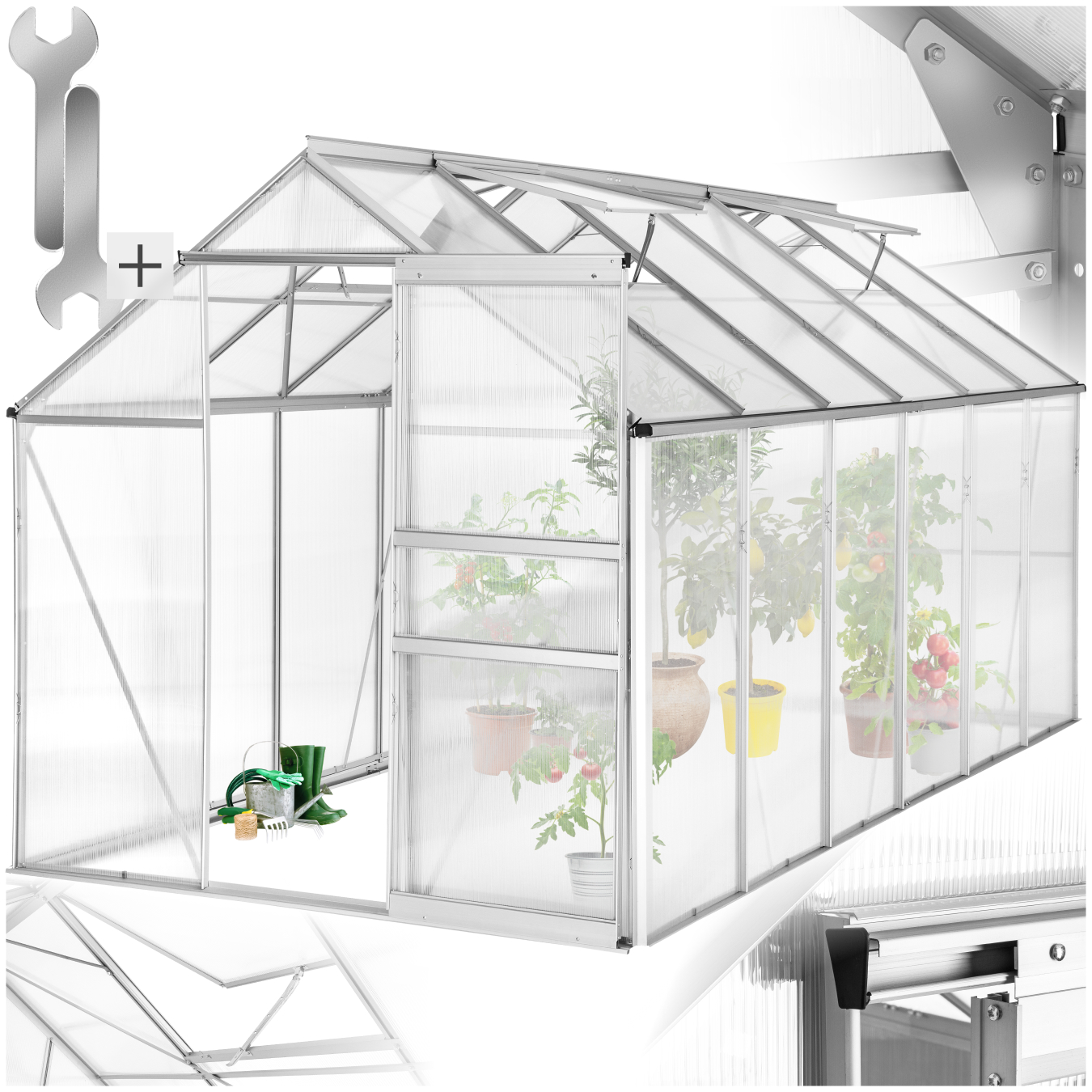 Serre en aluminium, résistant aux UV, 185x375x195cm - blanc transparent | tectake