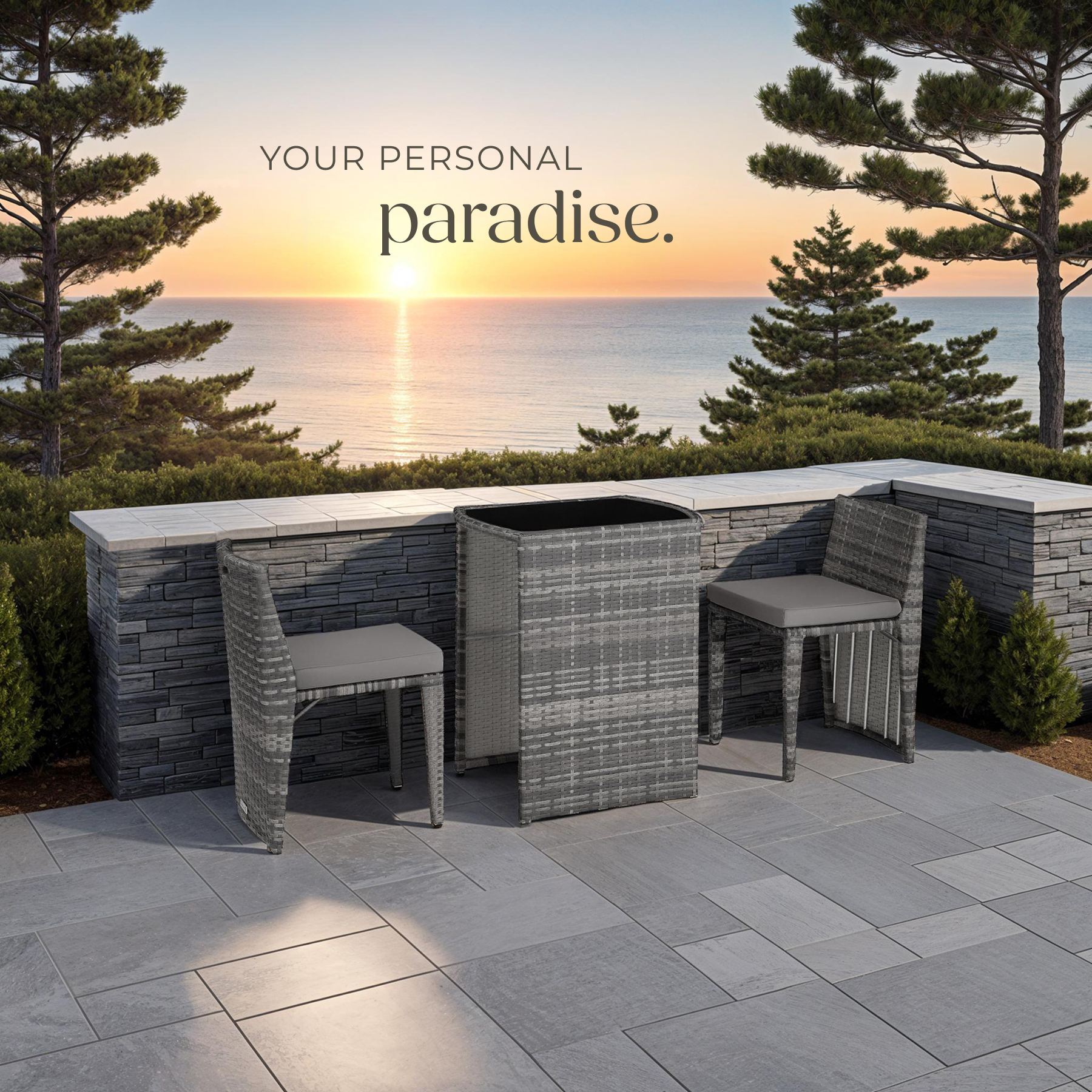 Rattan Garden Bistro Set | 2 Chair 1 Table Outdoor Patio Furniture Metal Seater - Picture 33 of 37