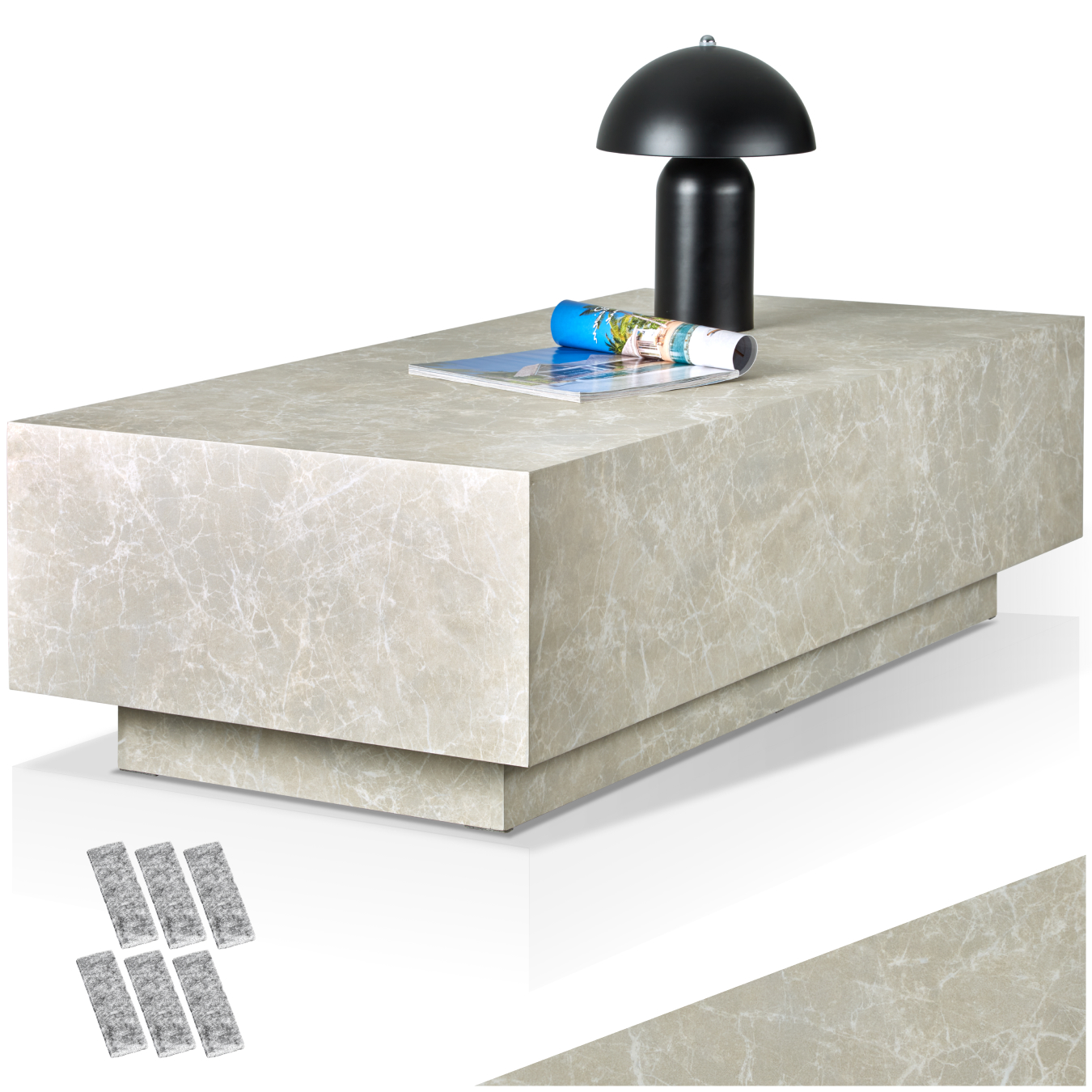 Tavolino Lasley con base, capacità di carico 45 kg - effetto travertino, 120 x 60 x 35 cm