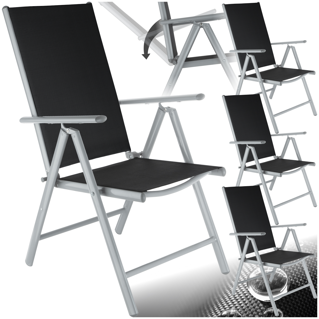 Folding aluminum garden chairs - black/silver, Set of 4 | tectake