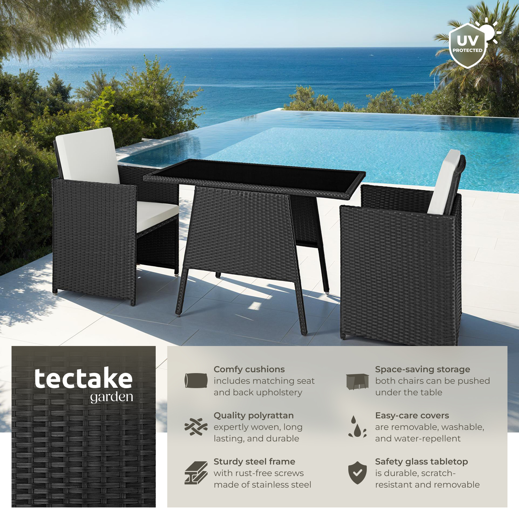 Garden bistro set in rattan | 2 chairs, 1 table | Outdoor Compact Furniture - Picture 3 of 49