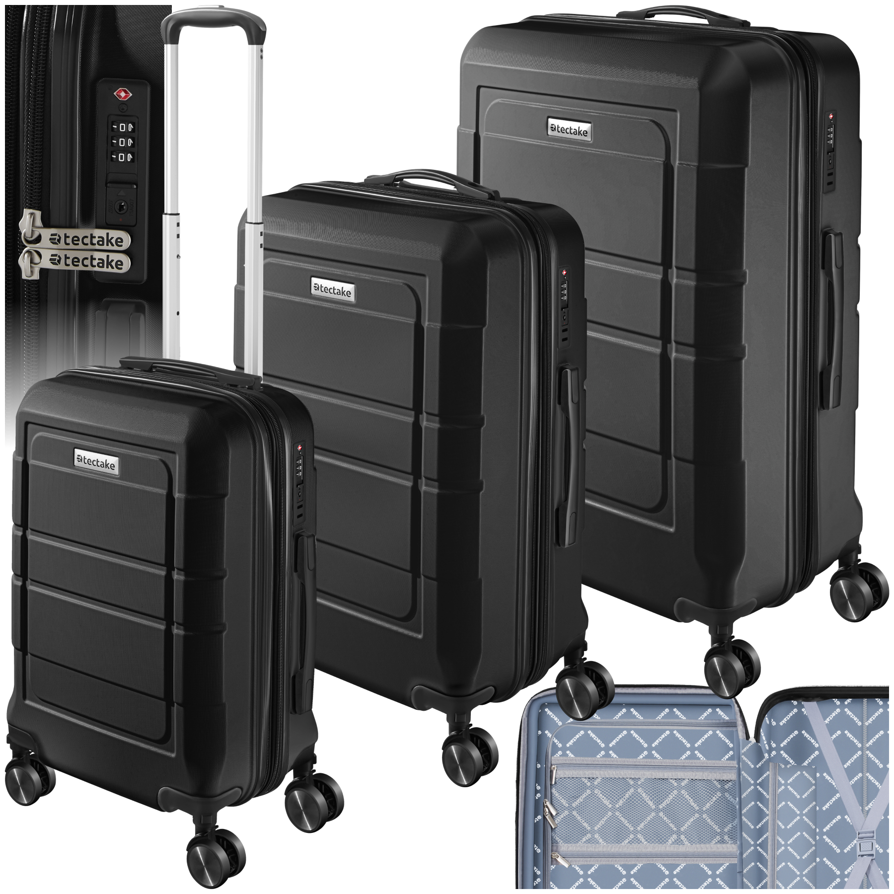 Set de valises rigides BRICE 3 pièces avec serrure à code - noir
