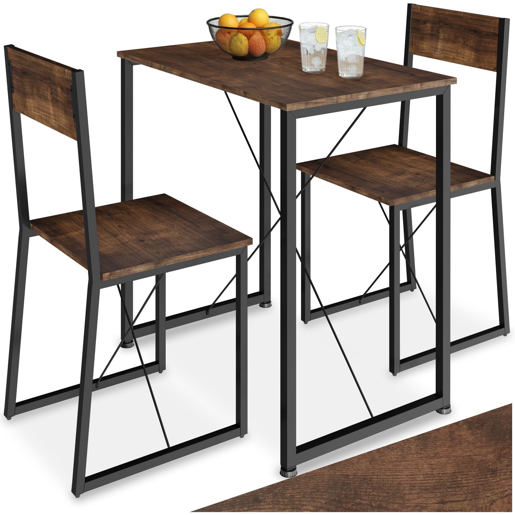 Dining Table and Chairs Margate - 3-piece set - Industrial wood dark, rustic | tectake